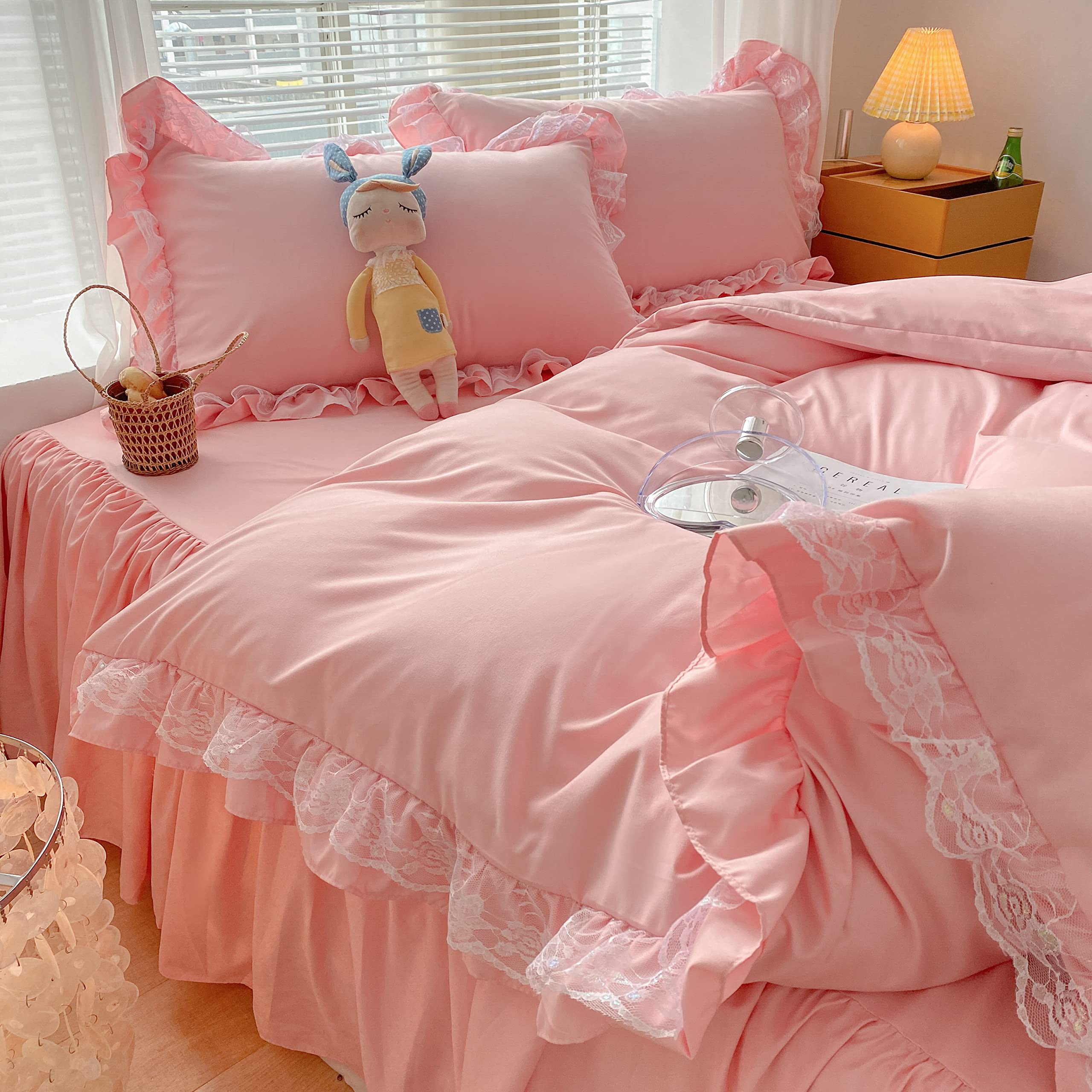 Chic Ruffle Lace Polyester Duvet Cover Set - Bedding-2 Piece Twin Duvet Cover with Zipper Closure - Ultra Soft and Light Weight