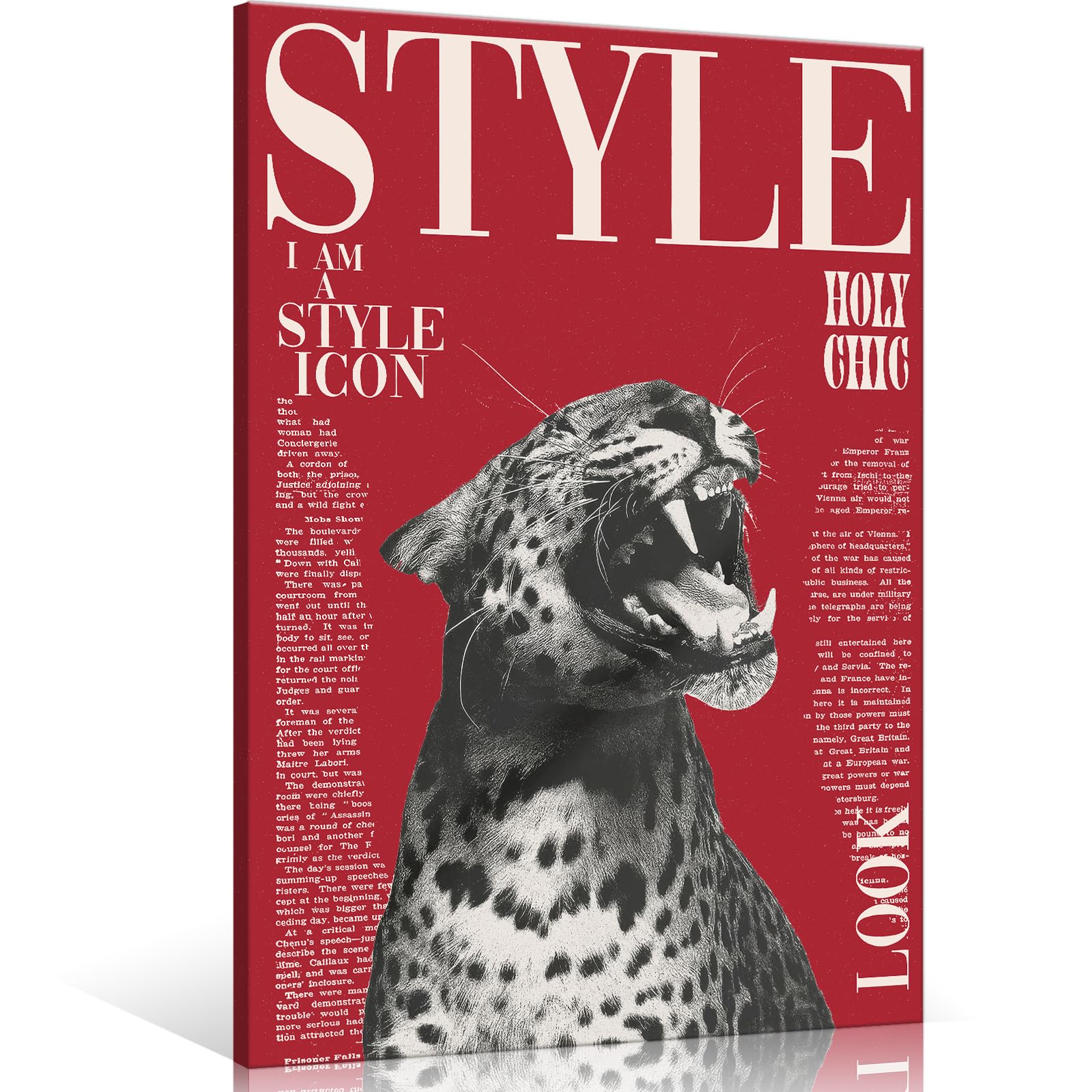 Trendy Cheetah Canvas Wall Art Vintage Leopard Magazine Poster Jungle Wild Animal Portrait Print Funky Red Room Aesthetic