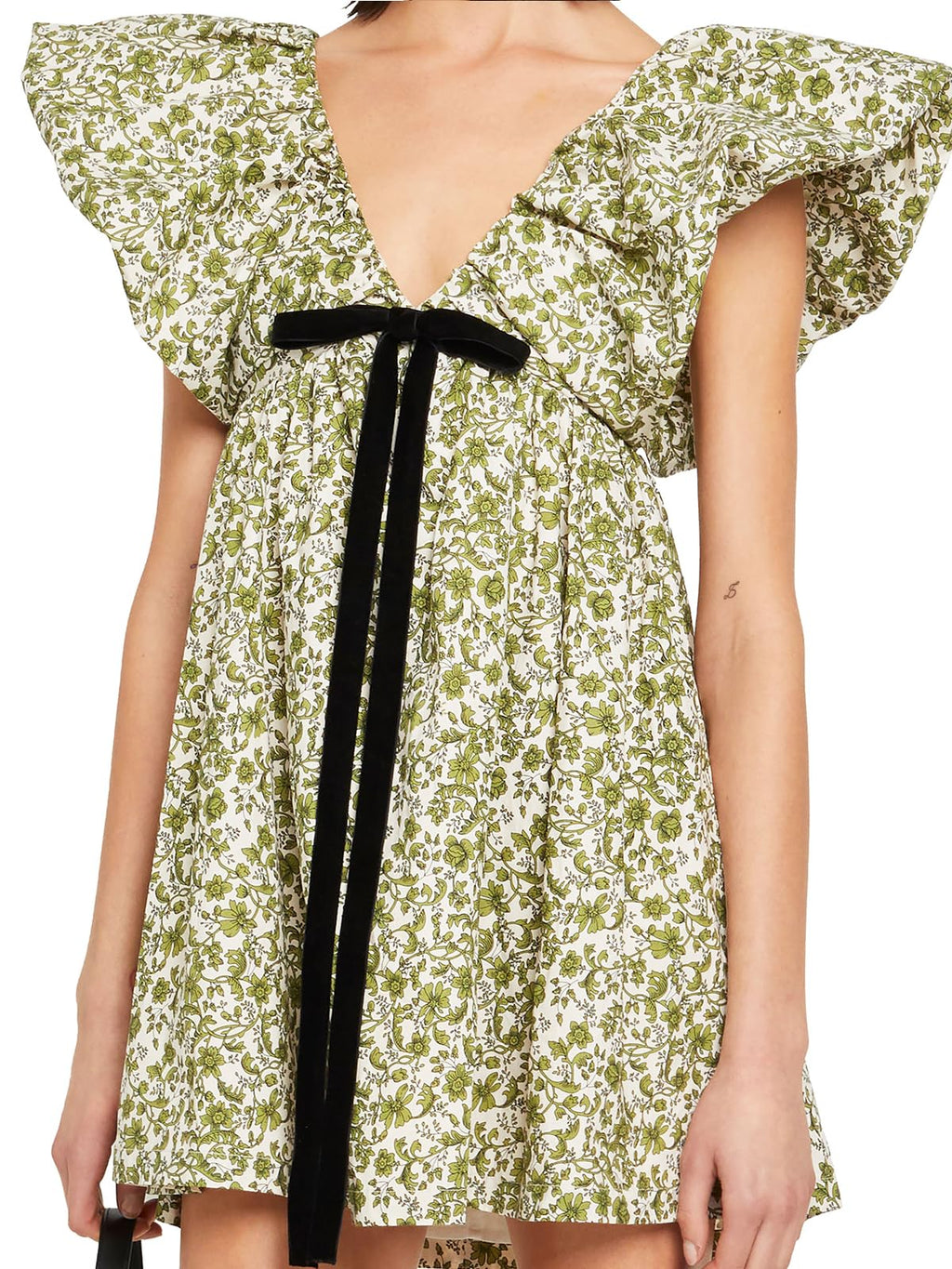 Women's Mini Dress V Neck Puff Sleeve Dress Short Babydoll Bow Dress