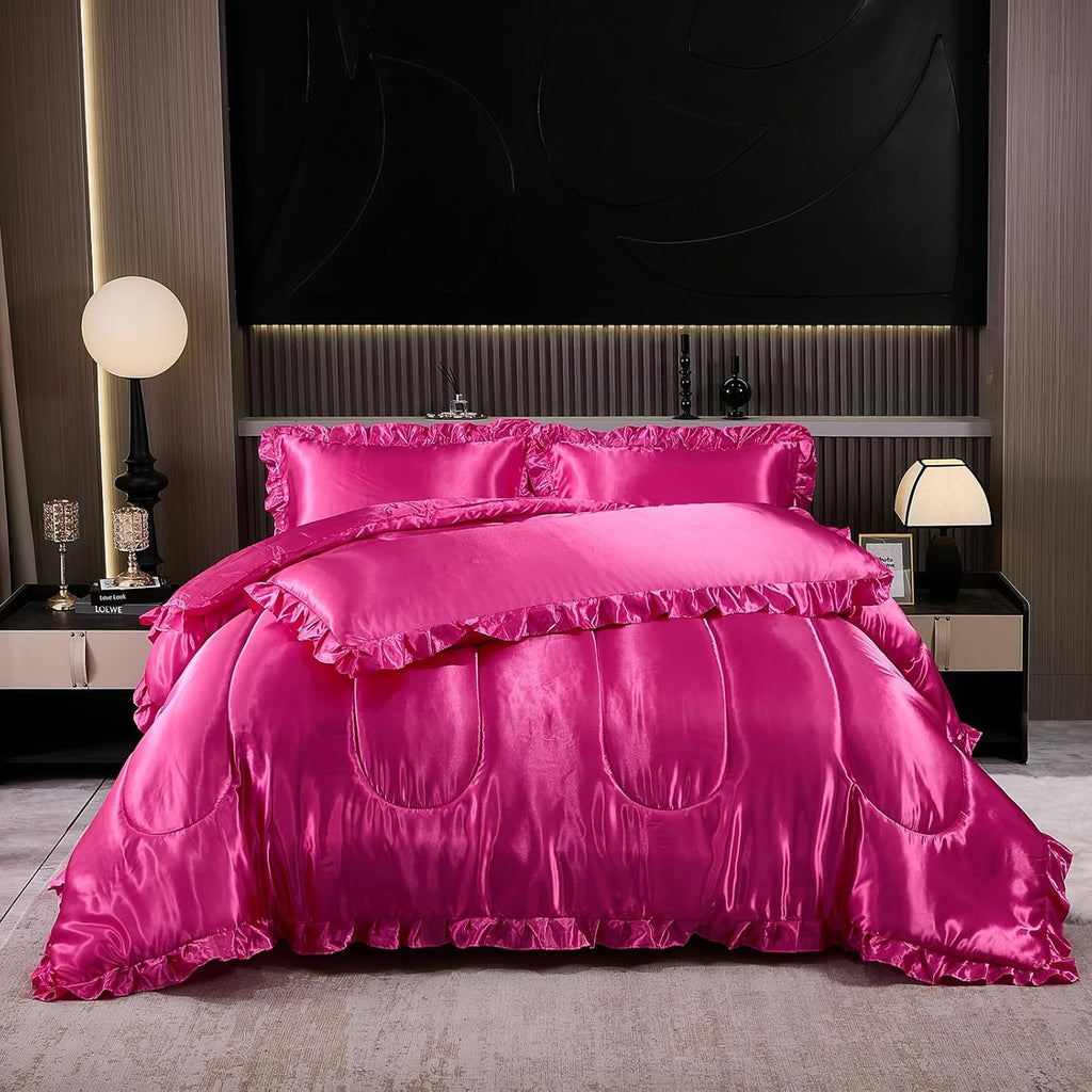 Comforter Silk Beddings - Luxury Silky Body Pillow Cover Ruffle