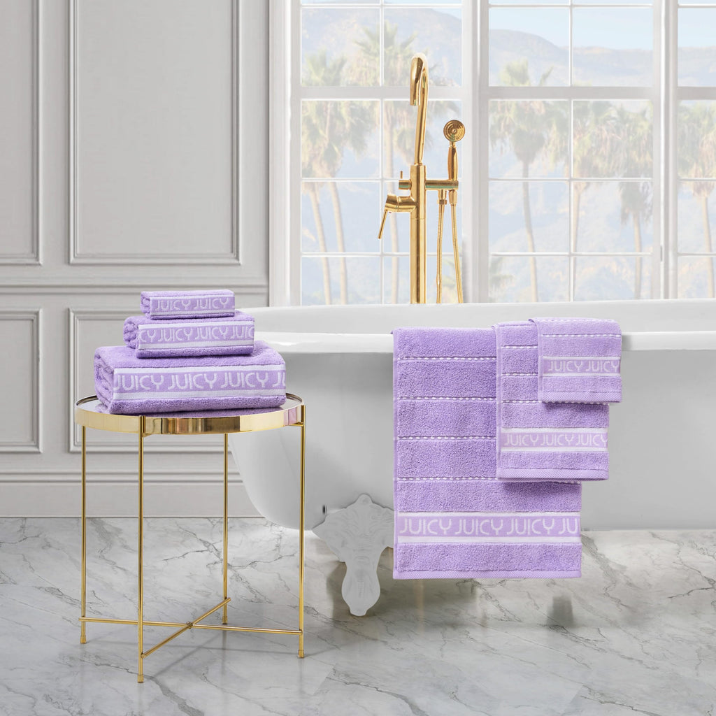 Juicy Couture Luxurious Plush Stripe 6-Piece Set - 100% Cotton Bath Towel Set - Soft and Stylish Towel Set for Ultimate Comfort and Elegance