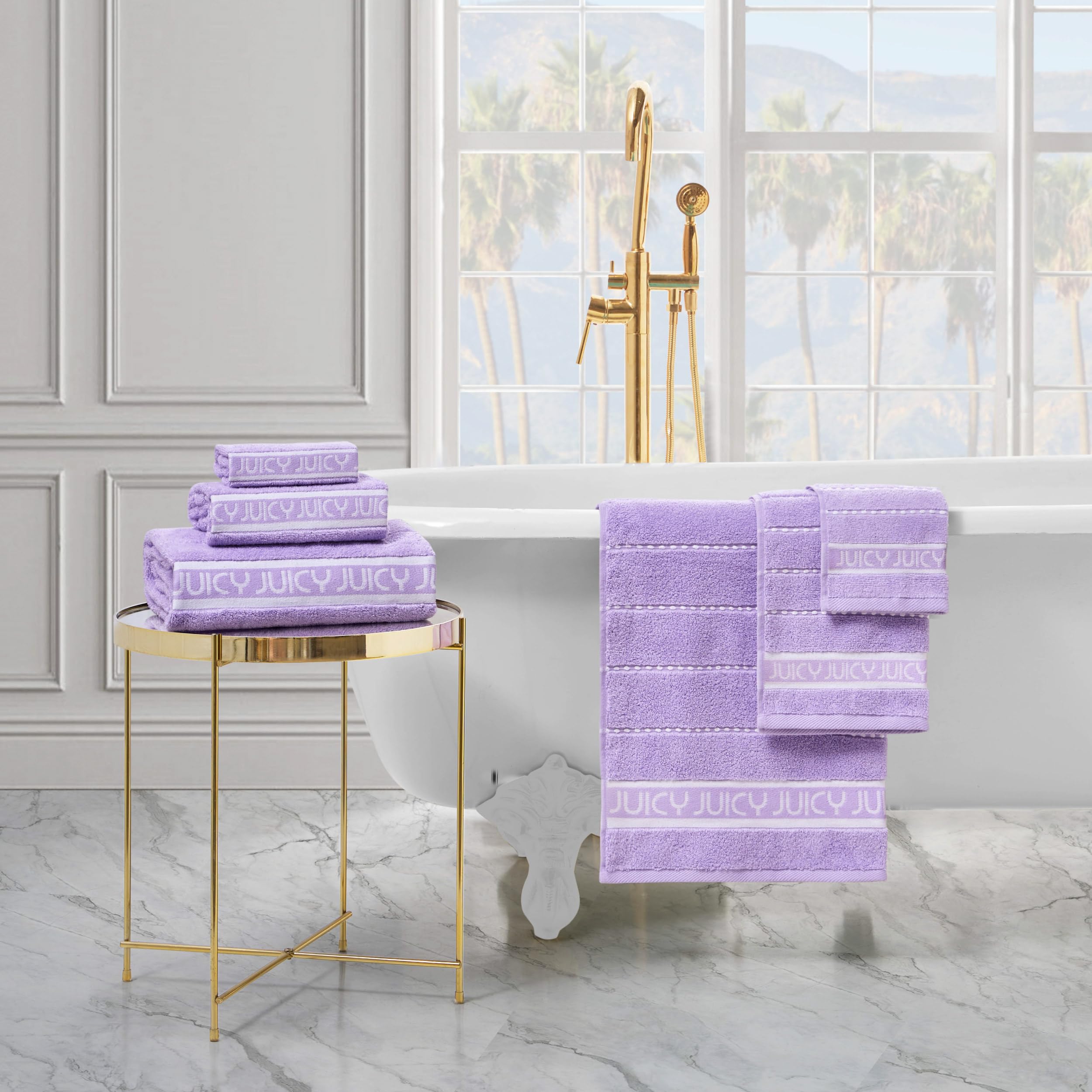Juicy Couture Luxurious Plush Stripe 6-Piece Set - 100% Cotton Bath Towel Set - Soft and Stylish Towel Set for Ultimate Comfort and Elegance