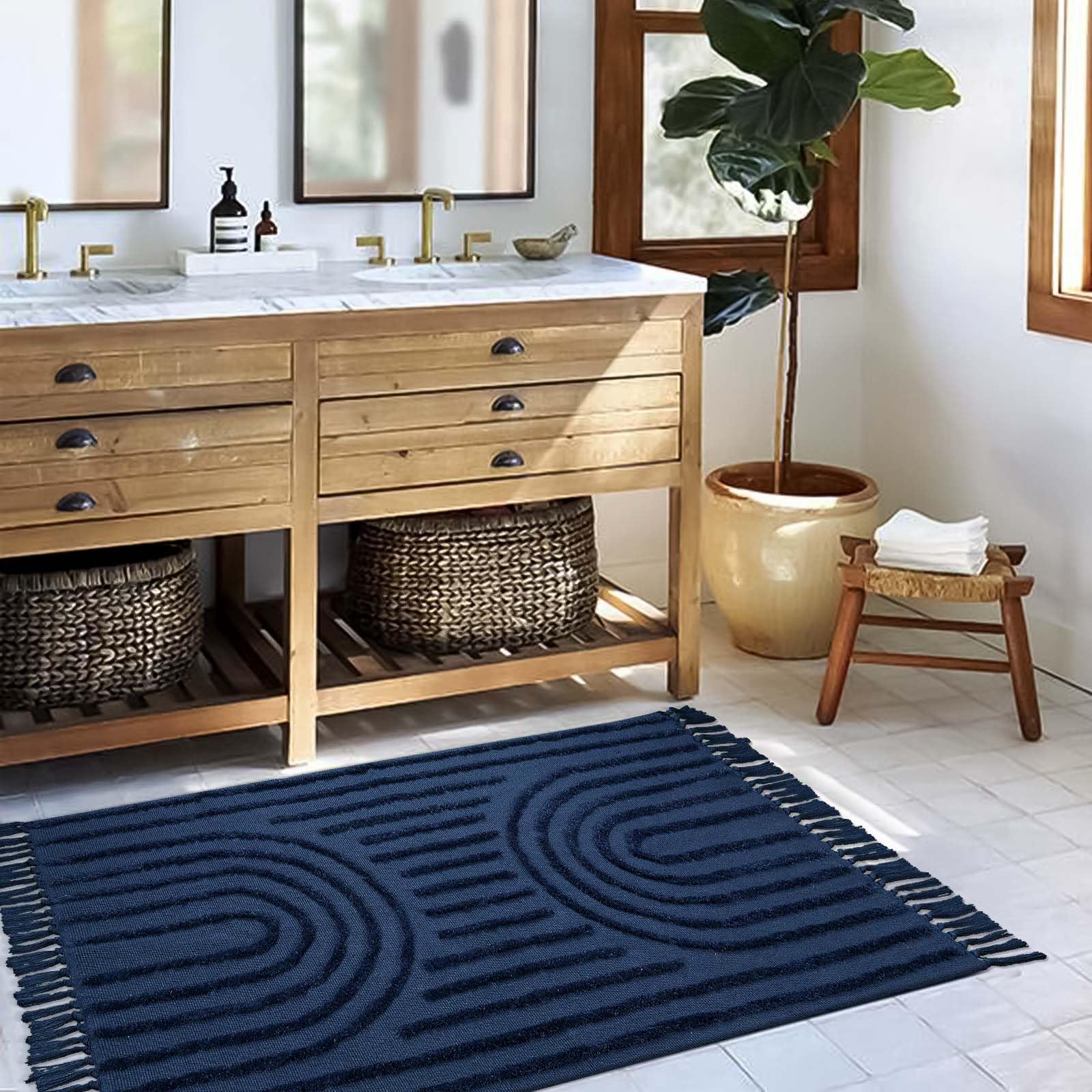 Washable Kitchen Runner Rug - Hand-Woven Bathroom Runner Rug with Tassels, Terracotta Entryway Runner Rug, Tufted Rainbow Bedroom Rug Runner, Hallway Rug for Laundry/Living Room