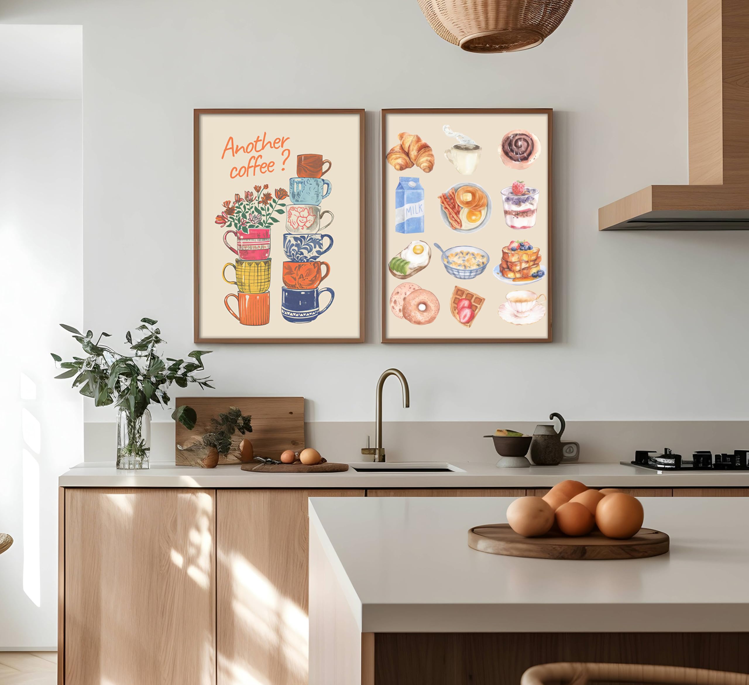 Modern Coffee Kitchen Canvas Wall Art Colorful Breakfast Painting Picture Wall Decor