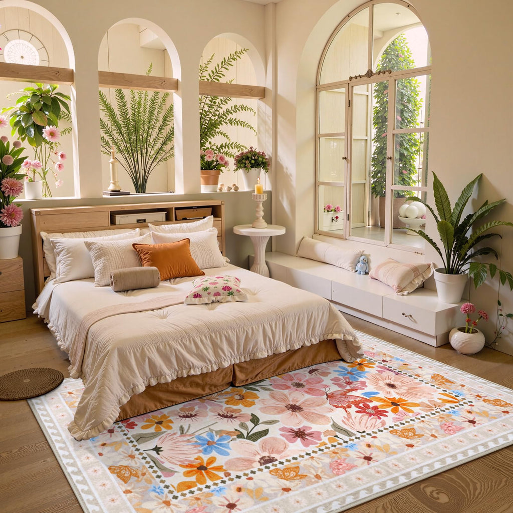 Floral Hallway Runner Rug, Runner Rugs Non Skid Washable, Low Pile Soft Boho Rugs