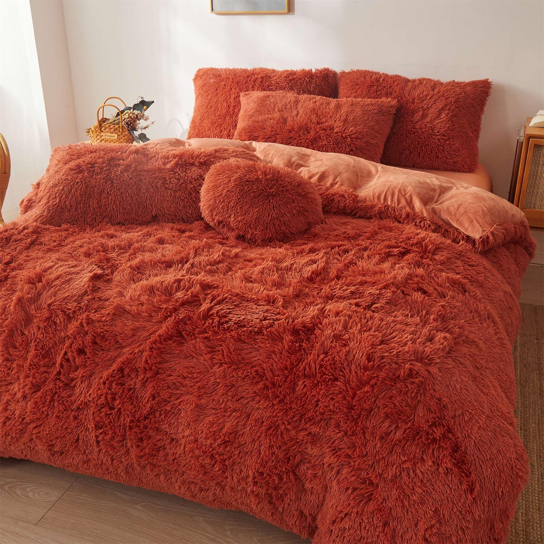 Fluffy Faux Fur Comforter Cover Set Queen - Ultra Soft Plush Bedding Sets 3 Pieces (1 Fluffy Duvet Cover + 2 Faux Fur Pillow case) Cute Bed Set