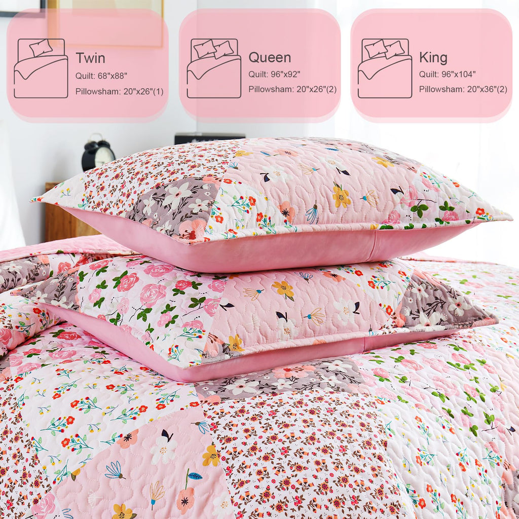 Reversible Patchwork Quilts Full Size, Lightweight Boho Printed Bedspreads Coverlets Quilt Bedding Set with 2 Pillow Shams