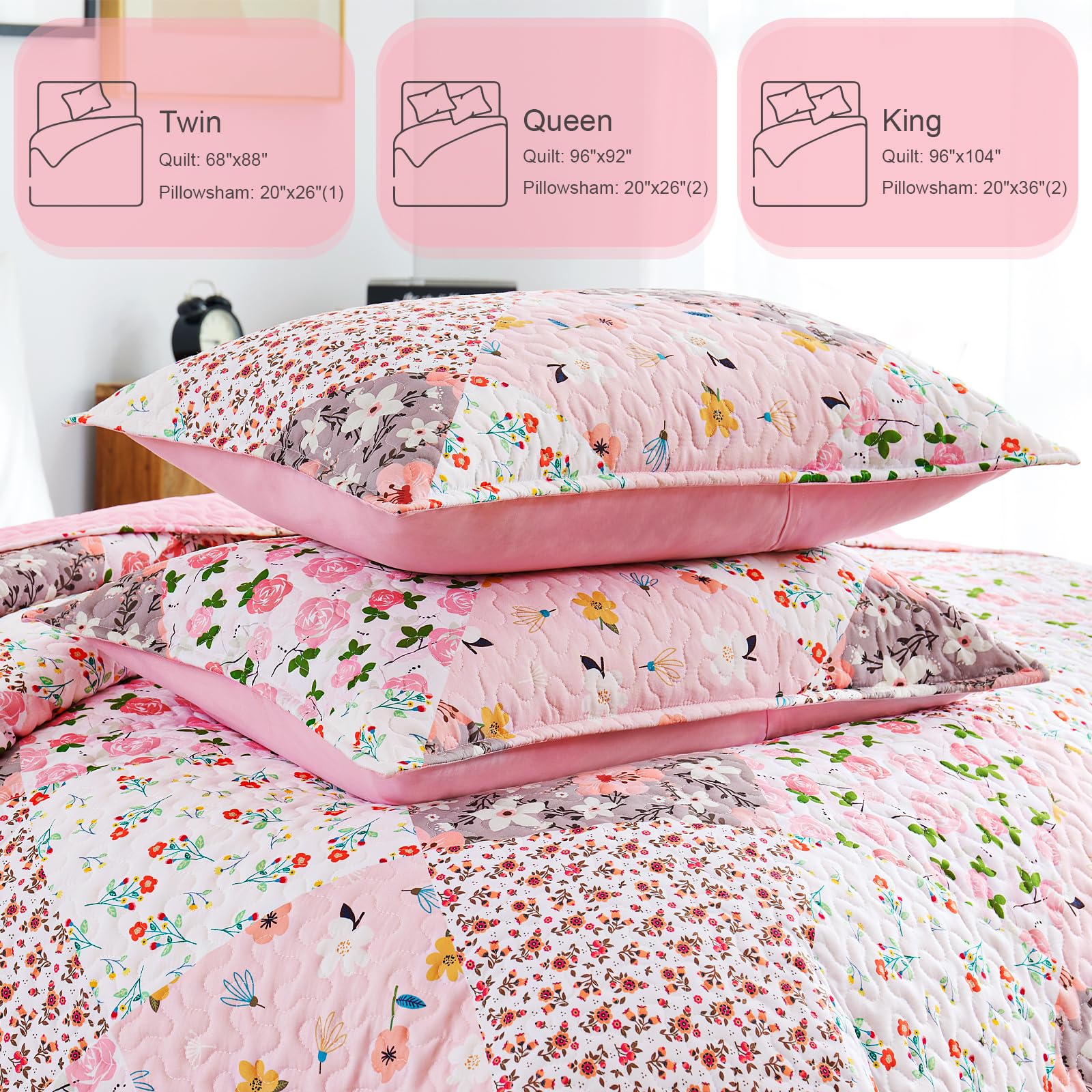 Reversible Patchwork Quilts Full Size, Lightweight Boho Printed Bedspreads Coverlets Quilt Bedding Set with 2 Pillow Shams