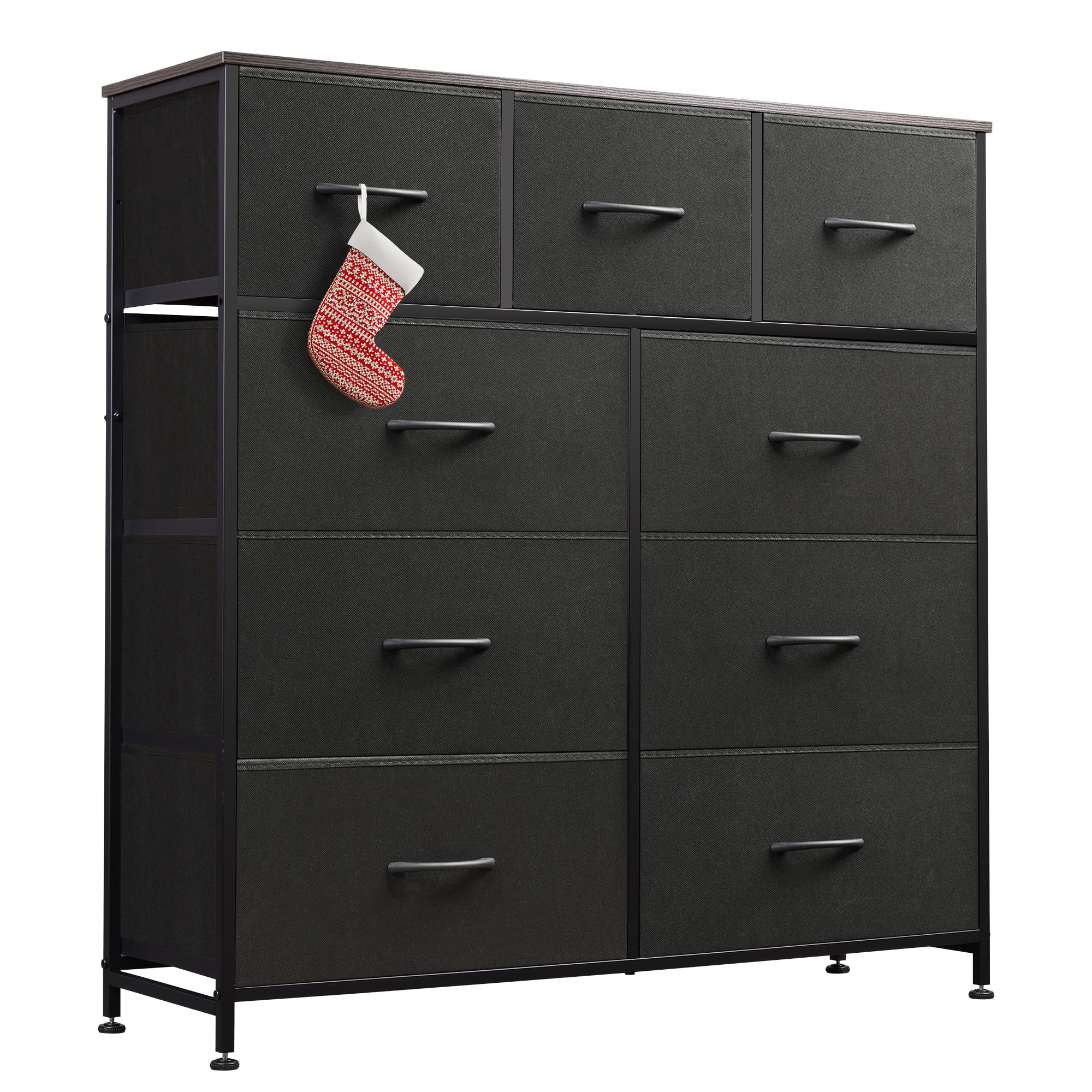 Drawer Fabric 9 Dresser â€?Tall Storage Tower with Bins, Steel Frame, and Wood Top