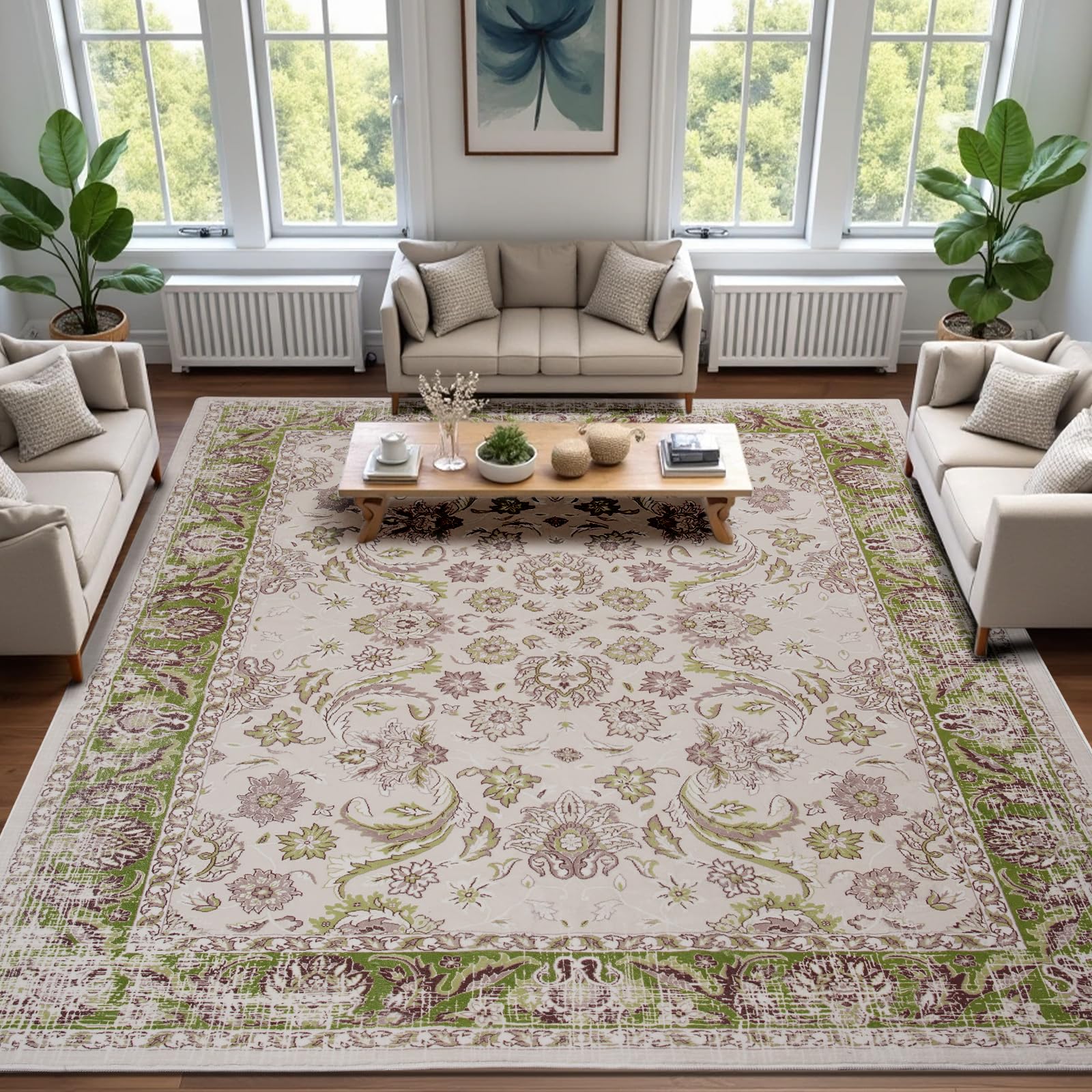 Washable Area Rugs Door Mat Entryway Vintage Floral Non-Slip Low Pile Entrance Thin Rug Carpet for Kitchen Bathroom Living Room Pink