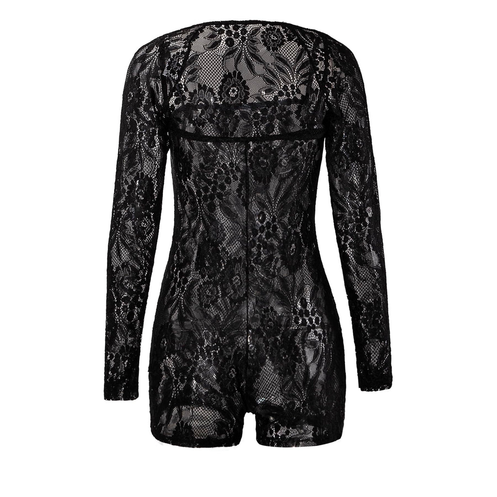 Women Floral Lace See Through 2 Piece Outfits Long Sleeve Cropped Cardigan and Shorts Jumpsuits Outfits