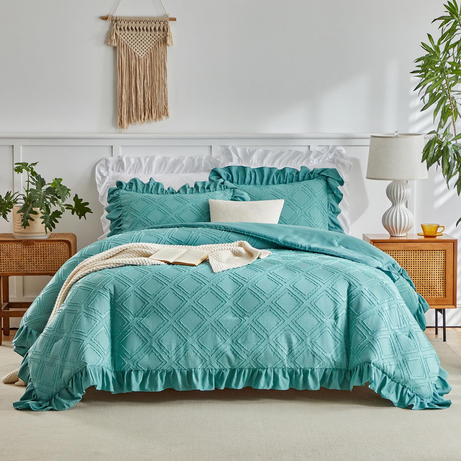 Ruffled Comforter Set â€?3-Piece Shabby Chic Bedding, Soft Embroidered with Luxurious Flowy Ruffles