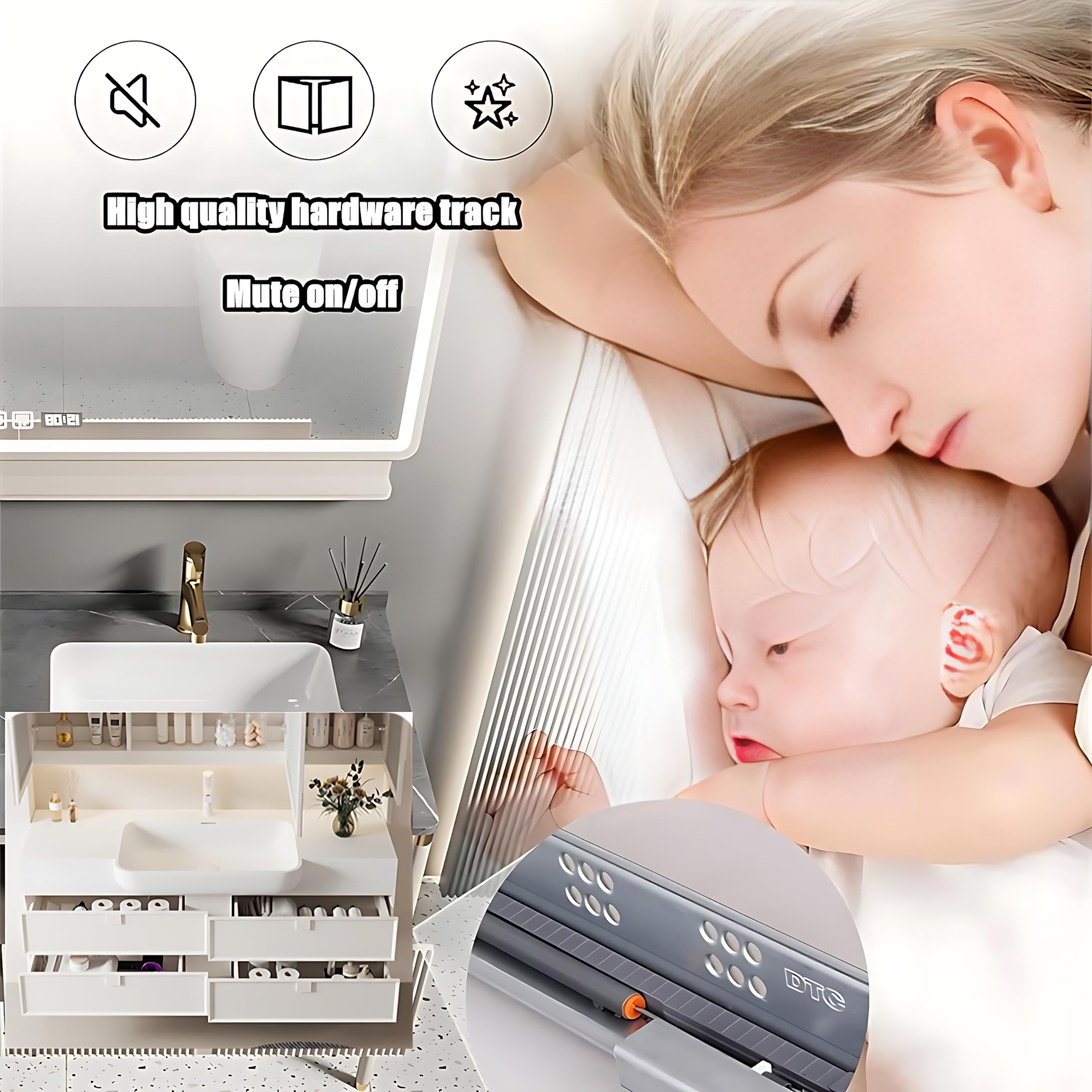 Elevated Bathroom Vanity with Sink & Smart Defogging Mirror, Floating Bathroom Vanity for Small Space, Solid Wood Material