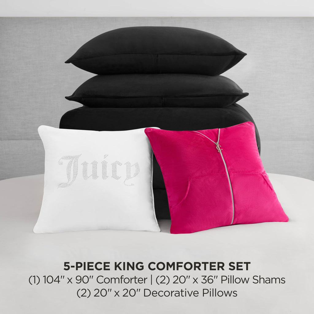 Juicy Couture Solid Velour 3-Piece King Comforter Set â€?Luxurious Bedding Ensemble