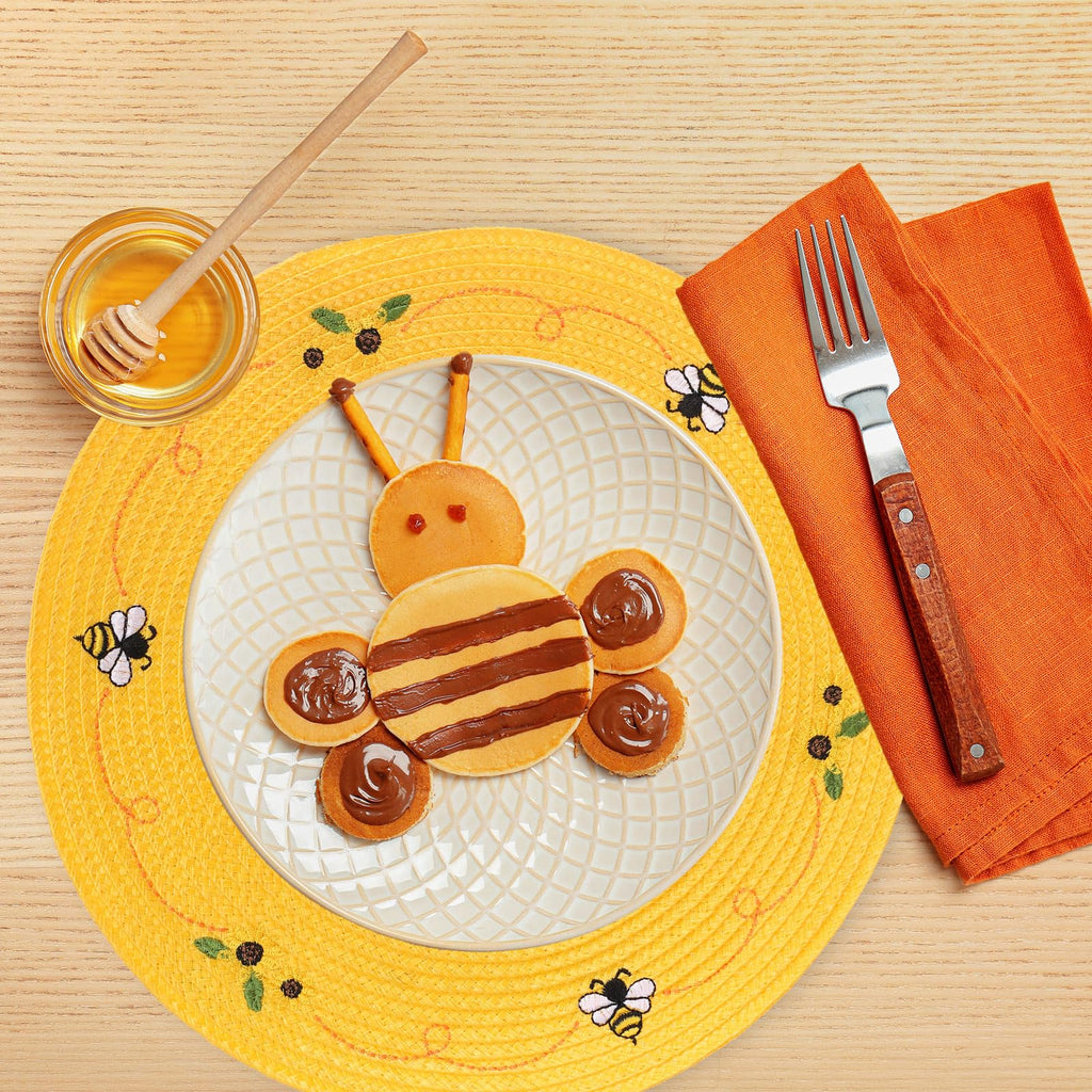 Whaline 4Pcs Round Placemats Pink Bow Embroidered Place Mats Coquette Bow Dinner Table Mats for Home Wedding Baby Shower Birthday Party Decor