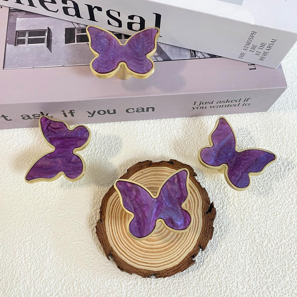 Butterfly 6 pcs Shape Knobs Handle Gold Cabinet Knobs Decoration Door Handle Single Hole Handles Cabinet Drawer Dresser Kitchen Wardrobe Furniture Hardware Pulls