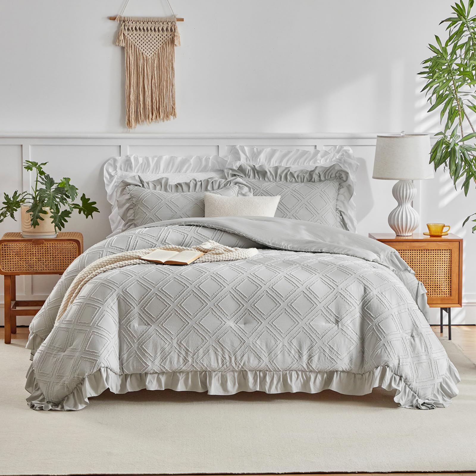 Ruffled Comforter Set â€?3-Piece Shabby Chic Bedding, Soft Embroidered with Luxurious Flowy Ruffles