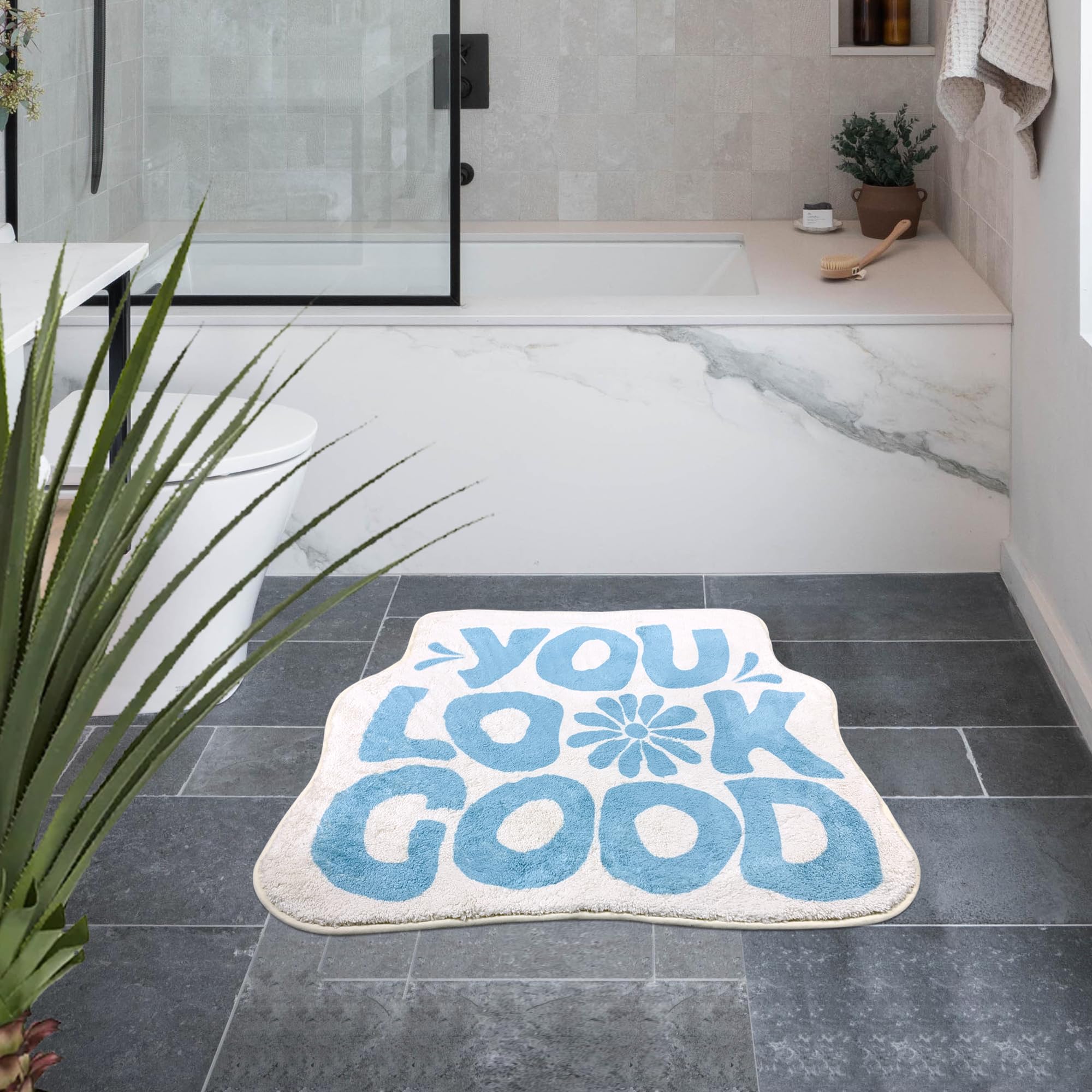 You Look Good Bath Mat Flower Bathroom Rug, Soft Absorbent Water Non Slip Rug, Superior Washable Microfiber (21"x25")