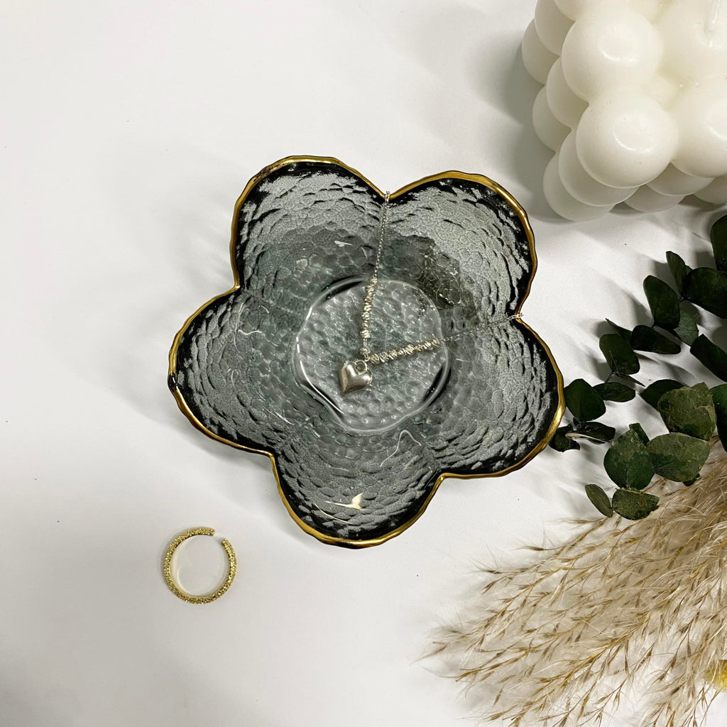Flower Ring Dish Jewelry Tray, Decorative Glass Trinket Dish, Modern Accent Tray for Vanity Home Décor