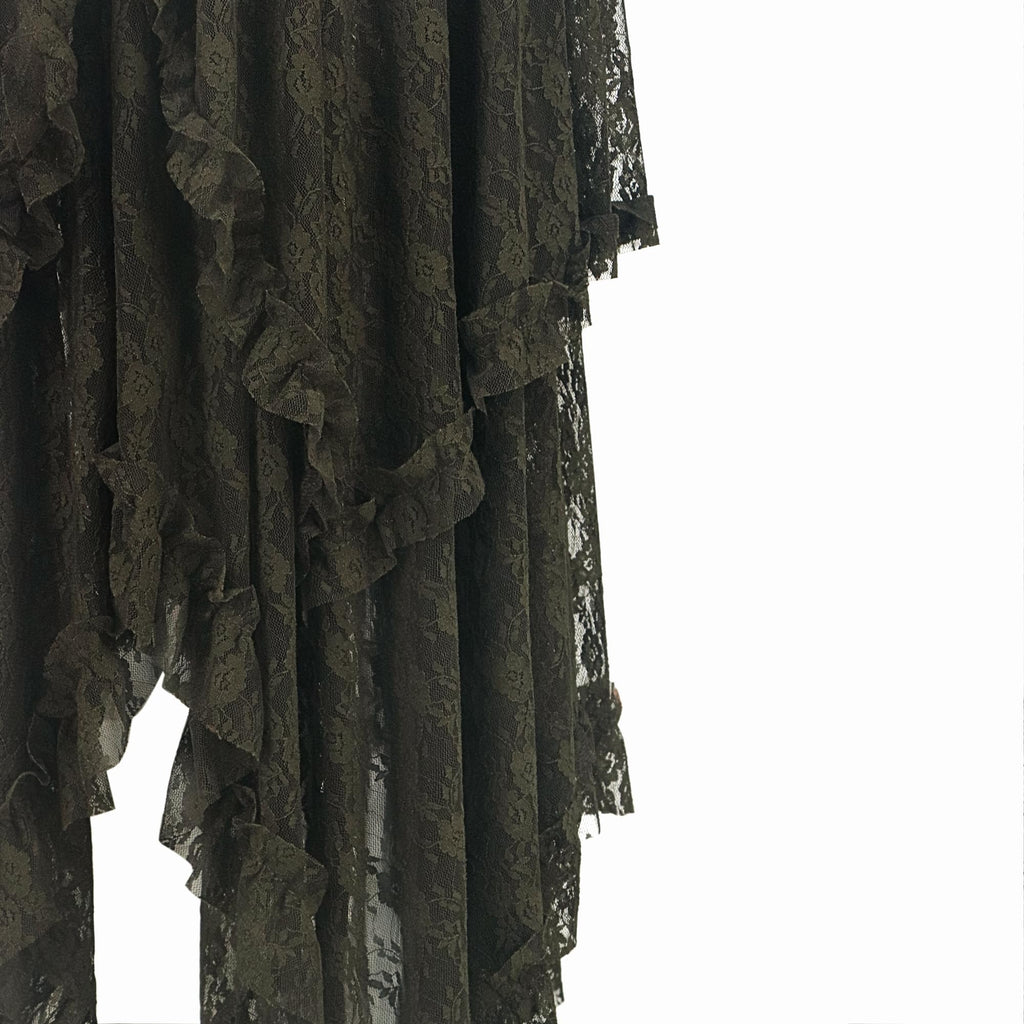 Women Lace Long Skirts Summer Elastic Asymmetrical Layered Hem Sexy See-Through Beach Floral Maxi Skirts