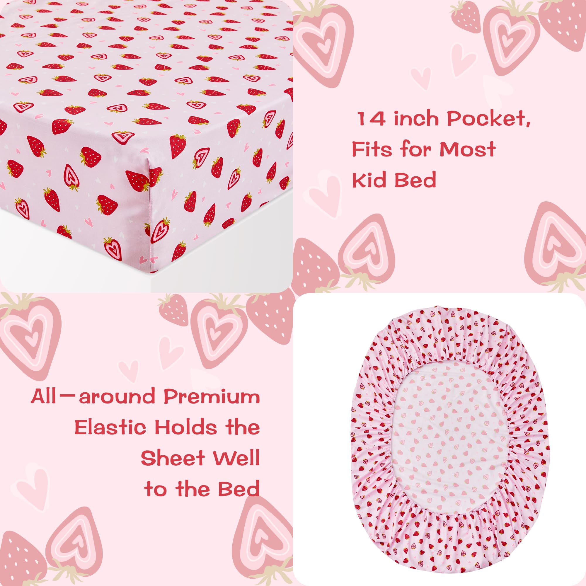 Printed Kids Sheet Set Twin Size, 3 Pcs Breathable & Silky Soft Microfiber - Kids Fitted Sheet,Kids Bed Sheets with 15" Deep Pocket