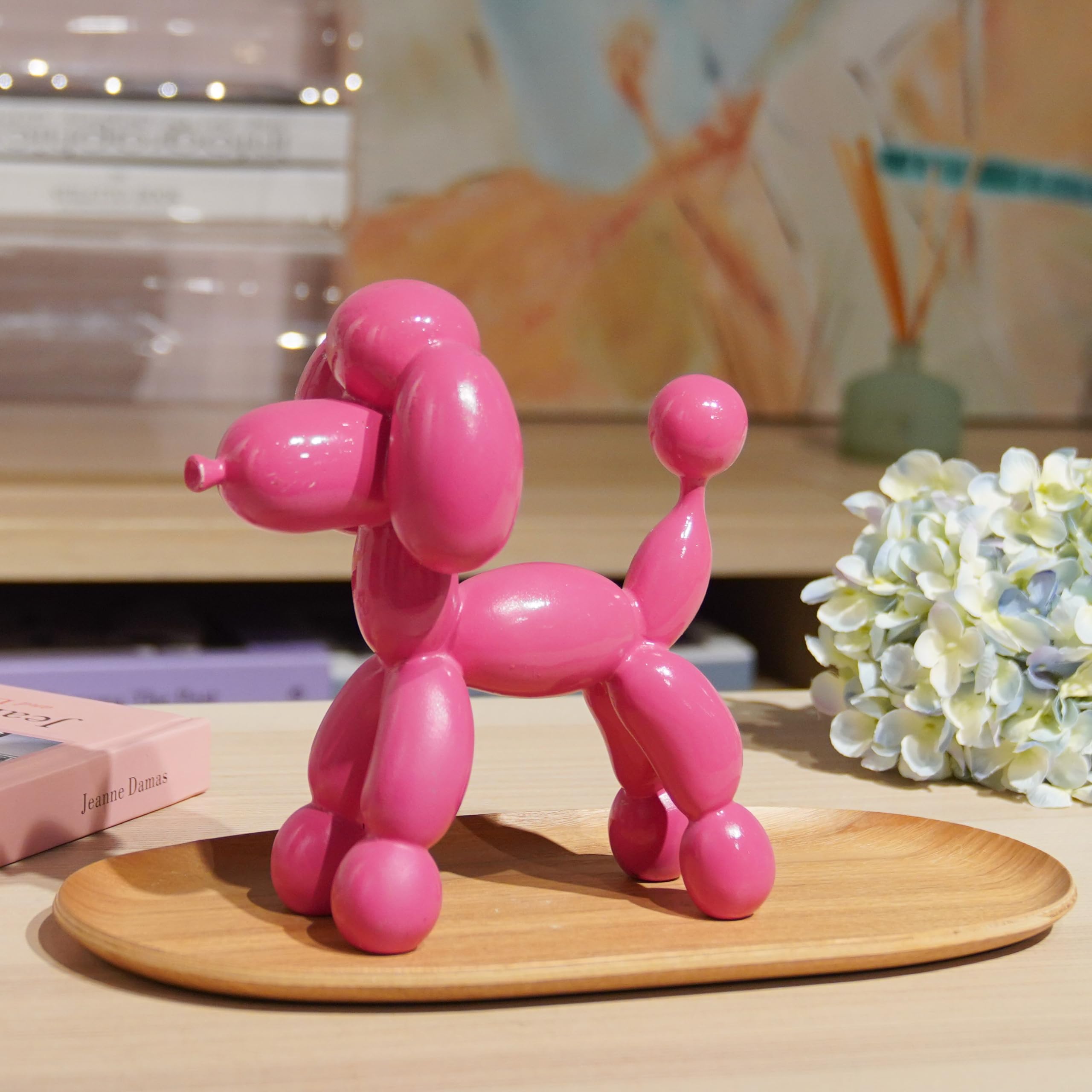 Decor Aesthetic Balloon Décor Sculptures Home Décor - Cute Resin Poodle Dog Figurines for Shelf Bookshelf Modern Décor Bedroom Office Decorations Gift for Animal Lovers