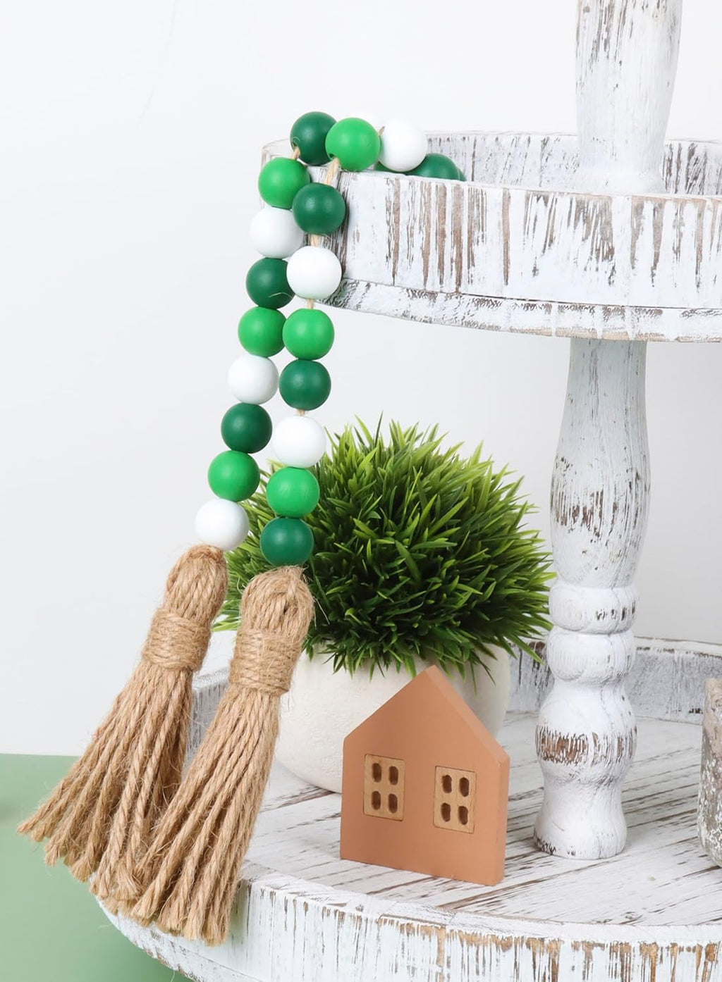 Wood Bead Garland,39in Farmhouse Beads with Tassels Boho Beads for Tiered Tray Decorative Beads Home Decor