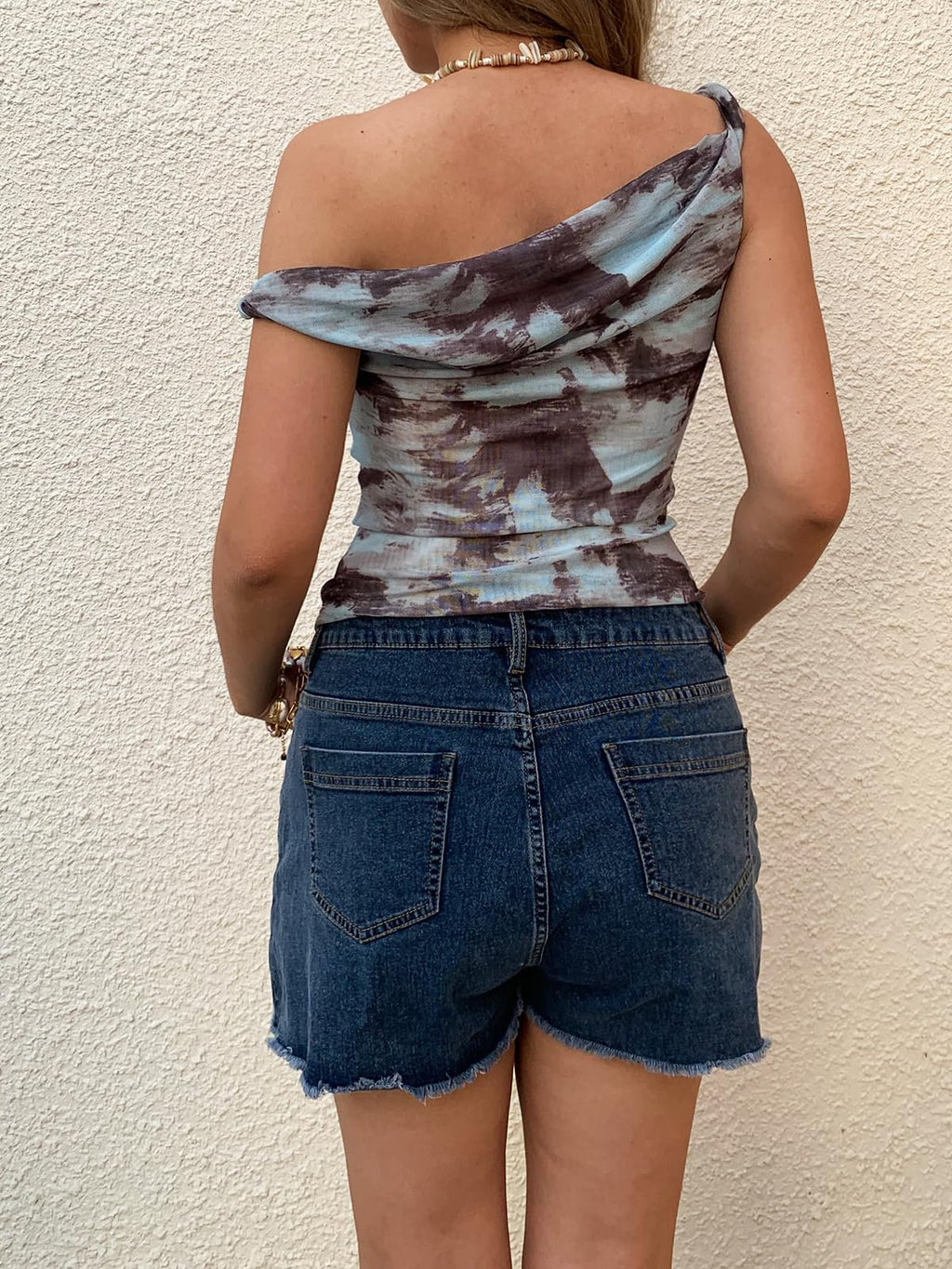 Women's Off The Shoulder Top Sleeveless Twist Strap Slim Fit Tie-Dyed Stretchy Tank Top Y2K Casual T Shirts