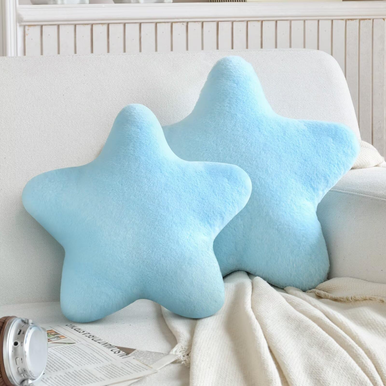 Star Pillow Plush Throw Cushion - Cute Aesthetic 3D Decorative Room Decor for Bedroom, Office, Sofa, Chair 2Pcs