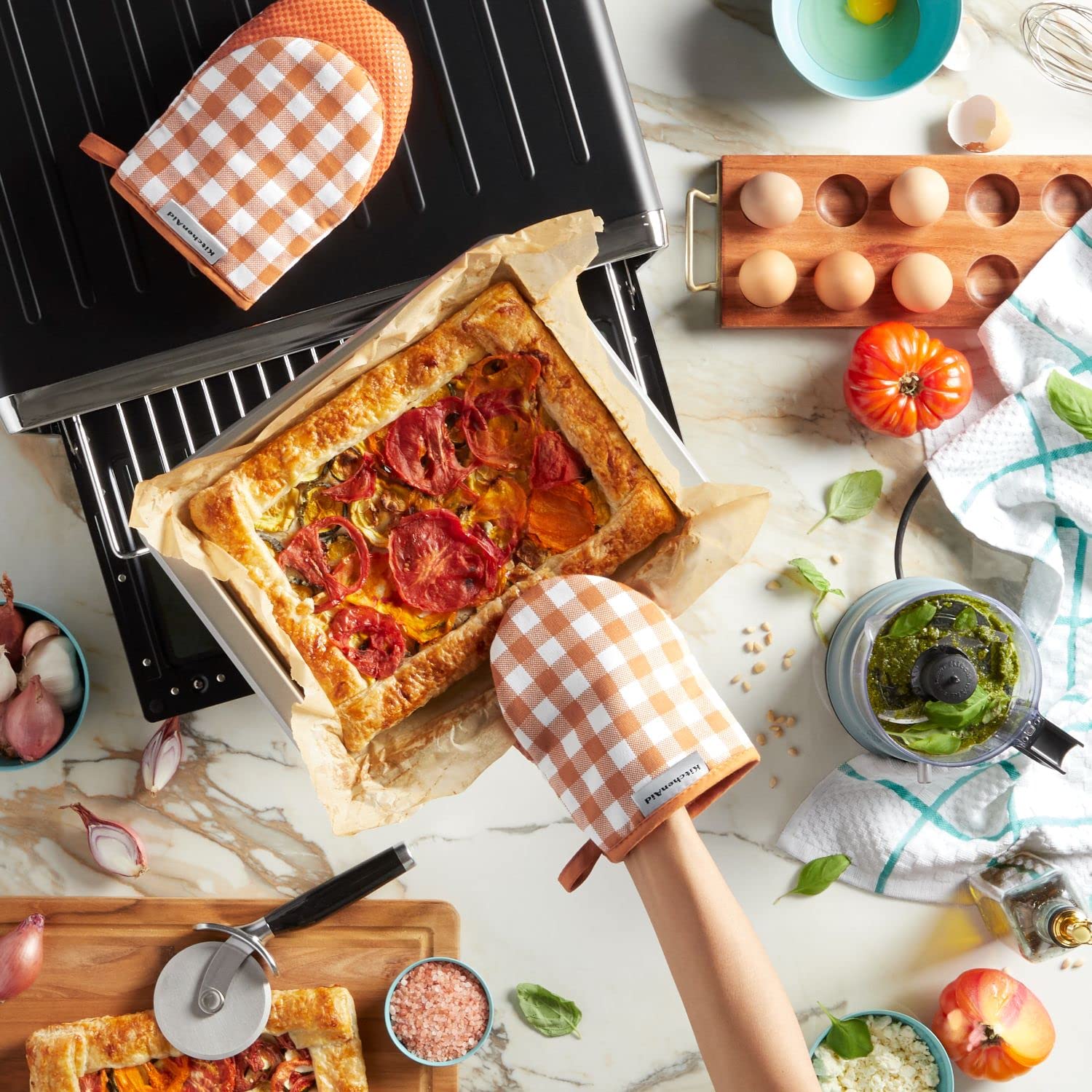 Gingham Mini Oven Mitt 2-Pack Set, Dried Rose, 5.5"x8"