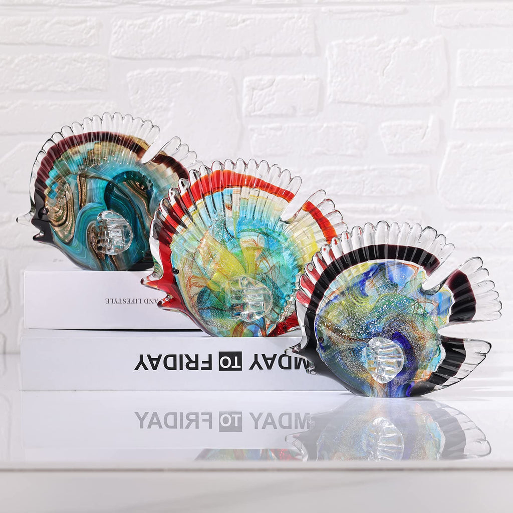 Hand Blown Glass Conch - Coastal Home Decor Conch Corners, Glass Art Conch Sculptures, Office Decor Blown Glass Art, Living Room Table Centerpieces, Bathroom Shelf Tops And Cabinet Decor