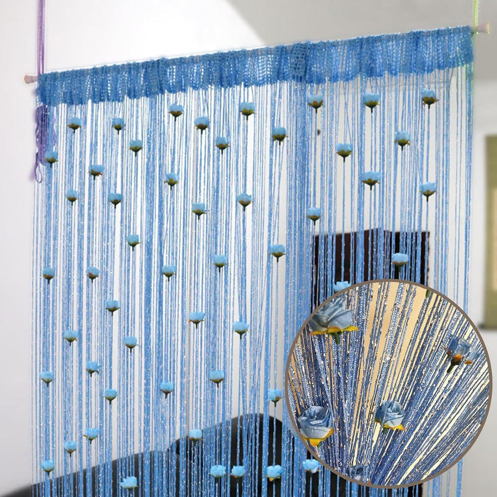 New Beaded String Curtain with Roses - 100 x 200cm Fly Screens for Doors, Tassel Fringe