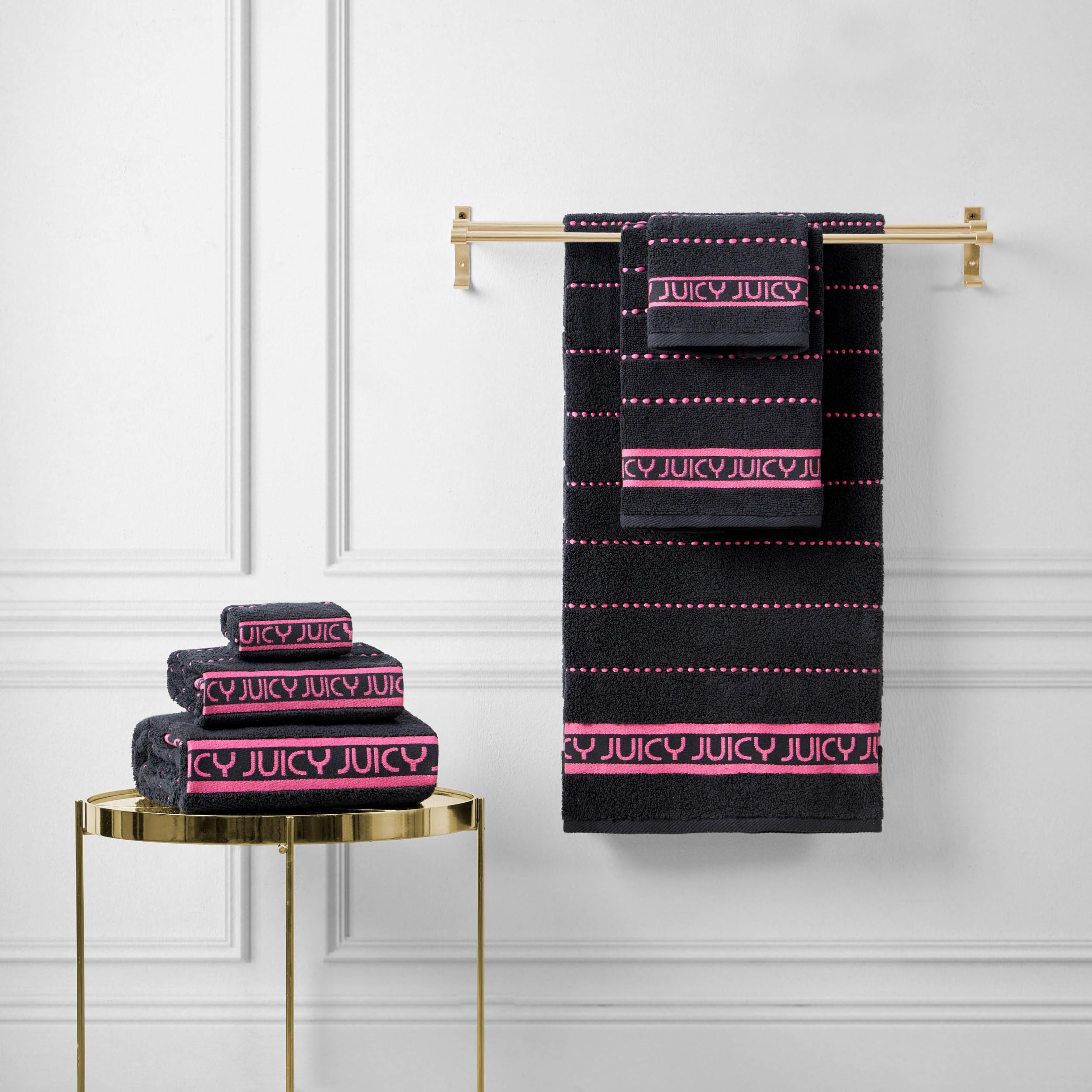 Juicy Couture Luxurious Plush Stripe 6-Piece Set - 100% Cotton Bath Towel Set - Soft and Stylish Towel Set for Ultimate Comfort and Elegance
