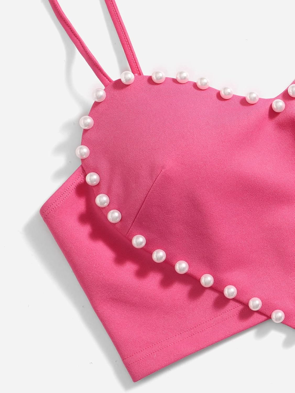 Women's Pearls Sleeveless Asymmetrical Hem Heart Crop Cami Top Sexy Camisole