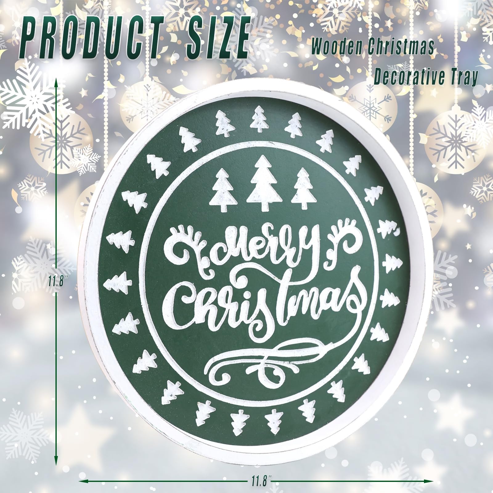 Round Wood Decorative Ottoman Tray for Coffee Table Kitchen Counter, Living Room, Handcrafted Wooden Serving Tray for Table Centerpiece