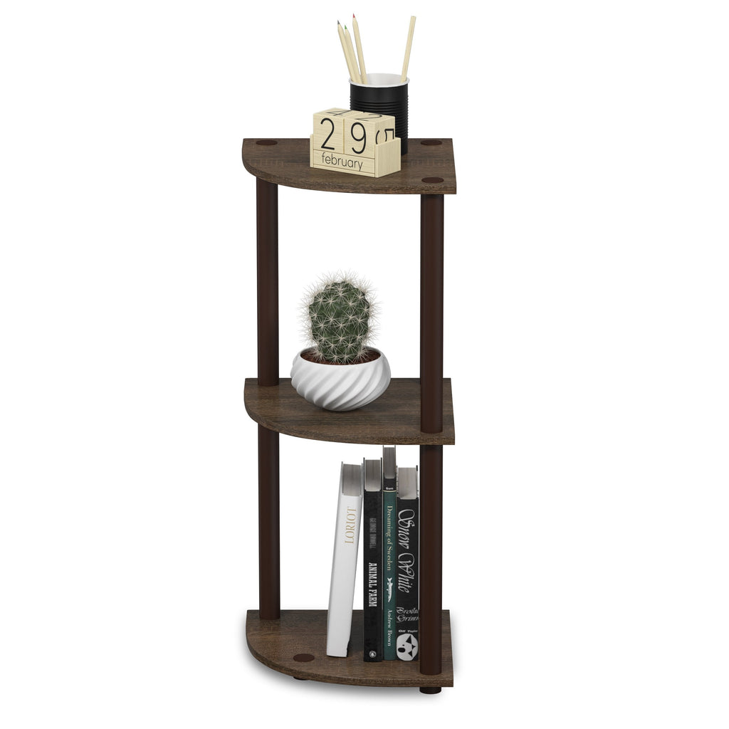 Three-Tier Round Tube Reversible Corner Display Rack Multipurpose Shelving Unit