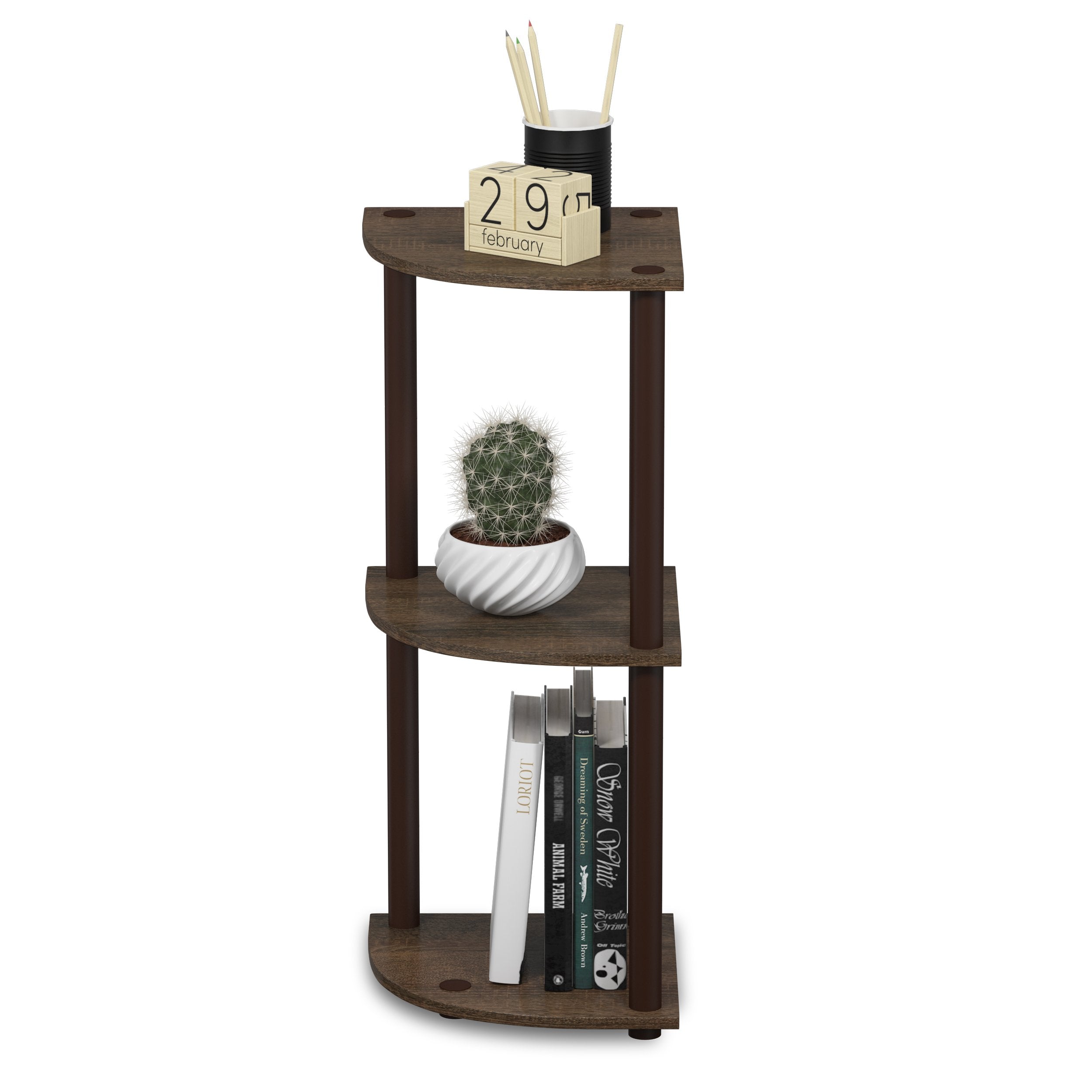 Three-Tier Round Tube Reversible Corner Display Rack Multipurpose Shelving Unit