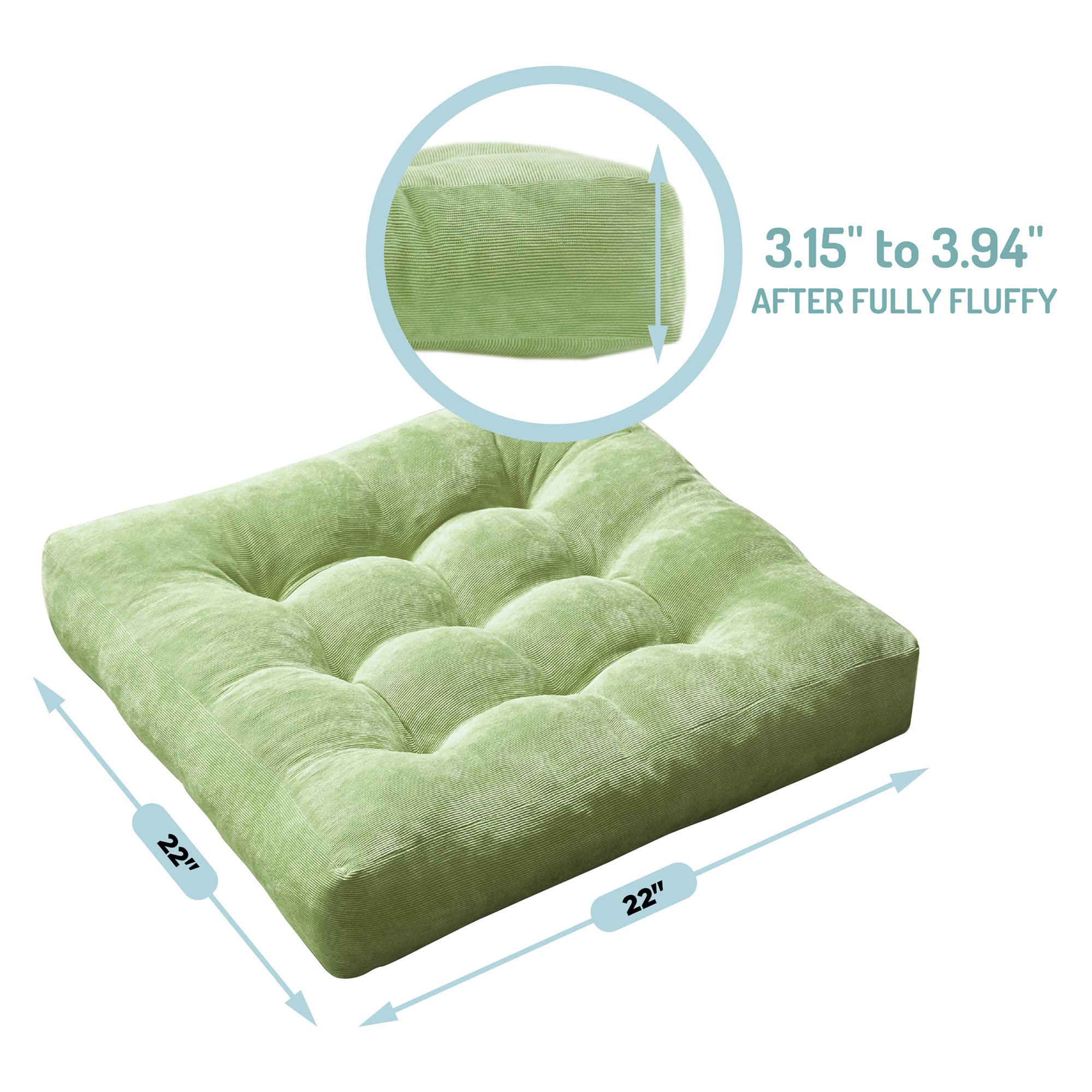 Square Large Pillows Seating Meditation Floor Pillow, Tufted Corduroy Cushion for Living Room