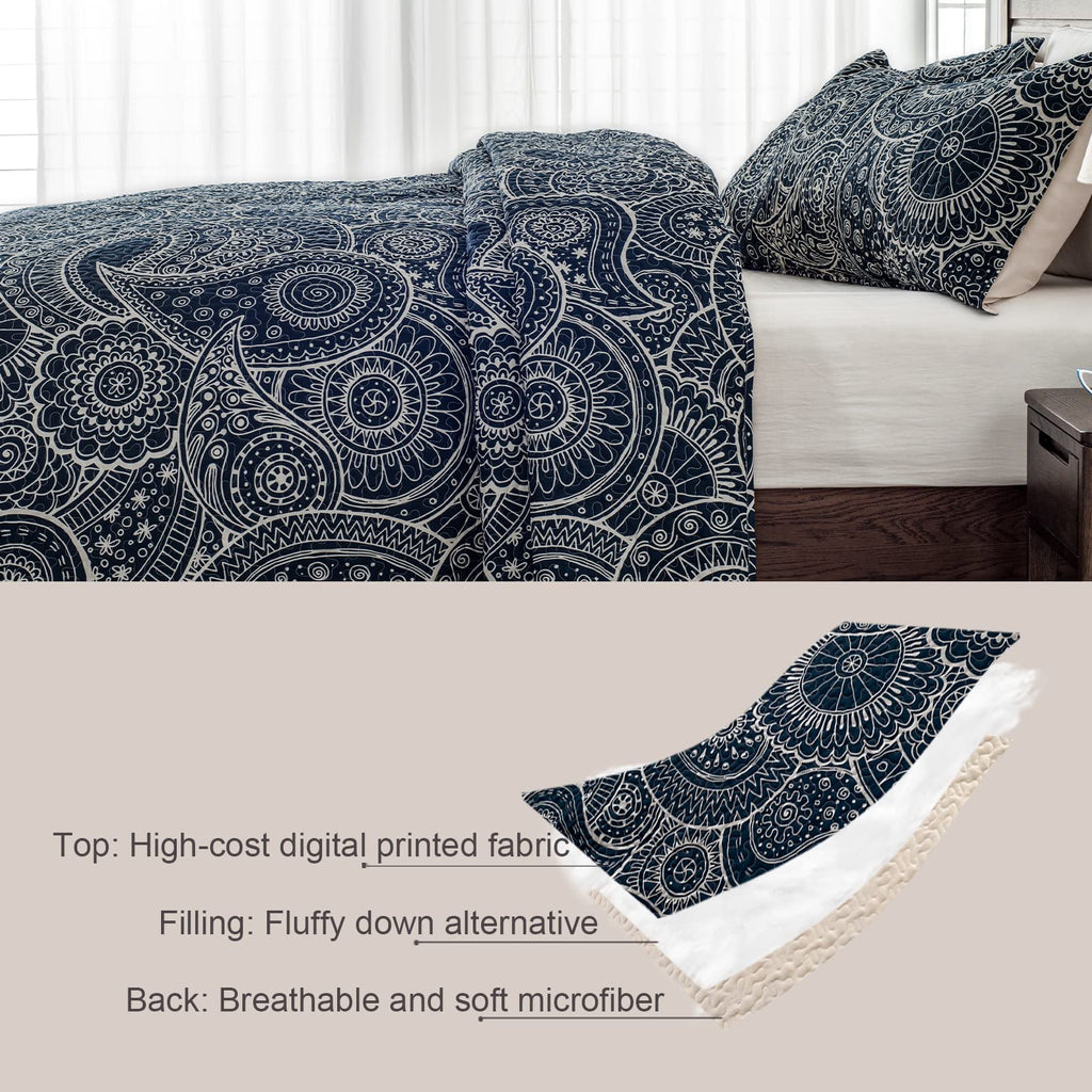 Reversible Patchwork Quilts Full Size, Lightweight Boho Printed Bedspreads Coverlets Quilt Bedding Set with 2 Pillow Shams