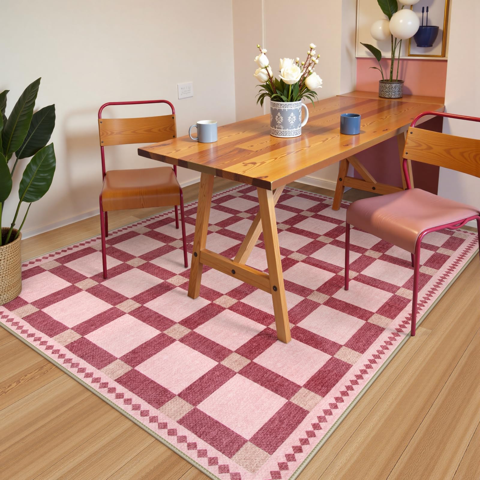 Checkered Rugs, Modern Washable Non Slip Low Pile Carpet