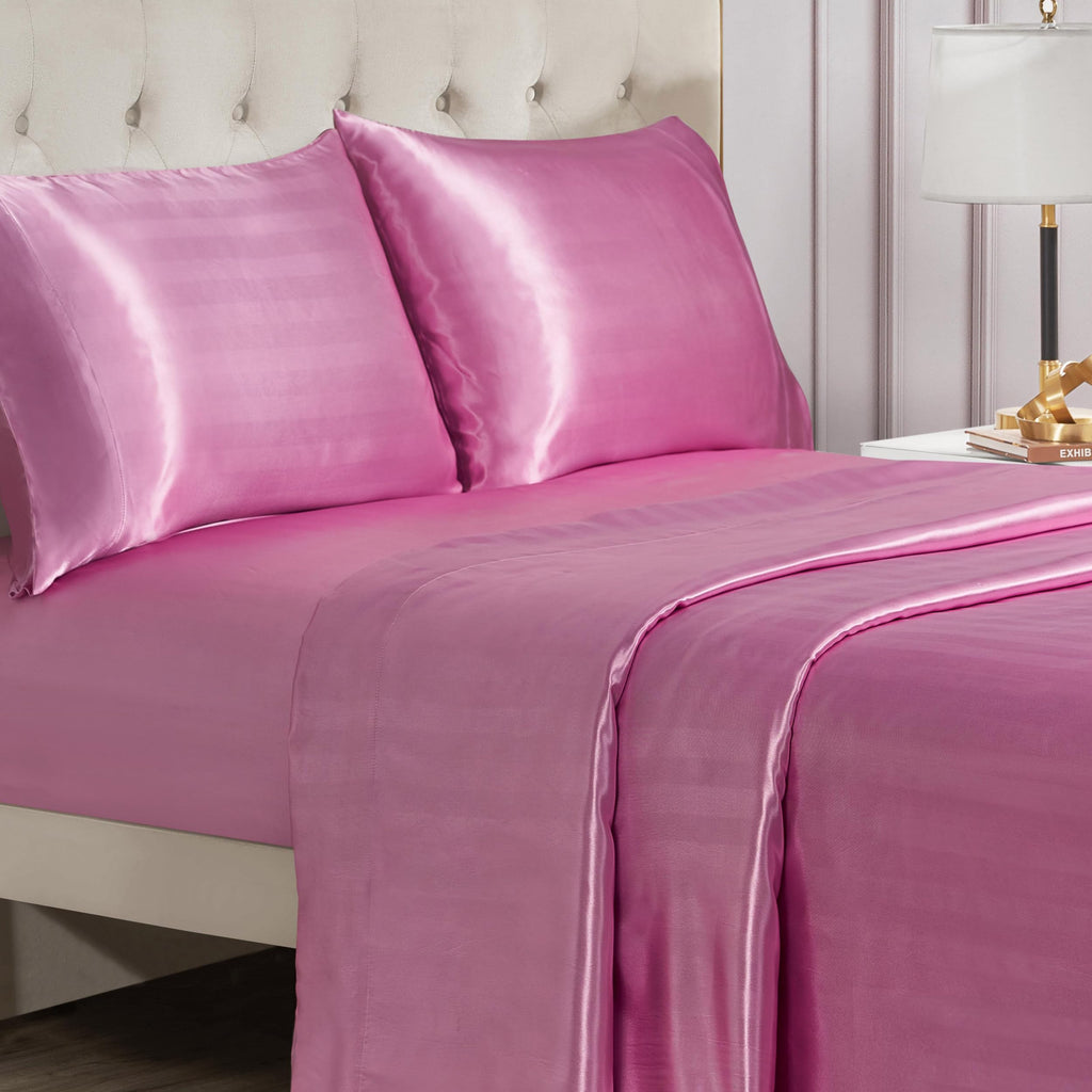 Juicy Couture Silky Satin Damask Sheet Set - Luxury Smooth Satin Striped Sheets