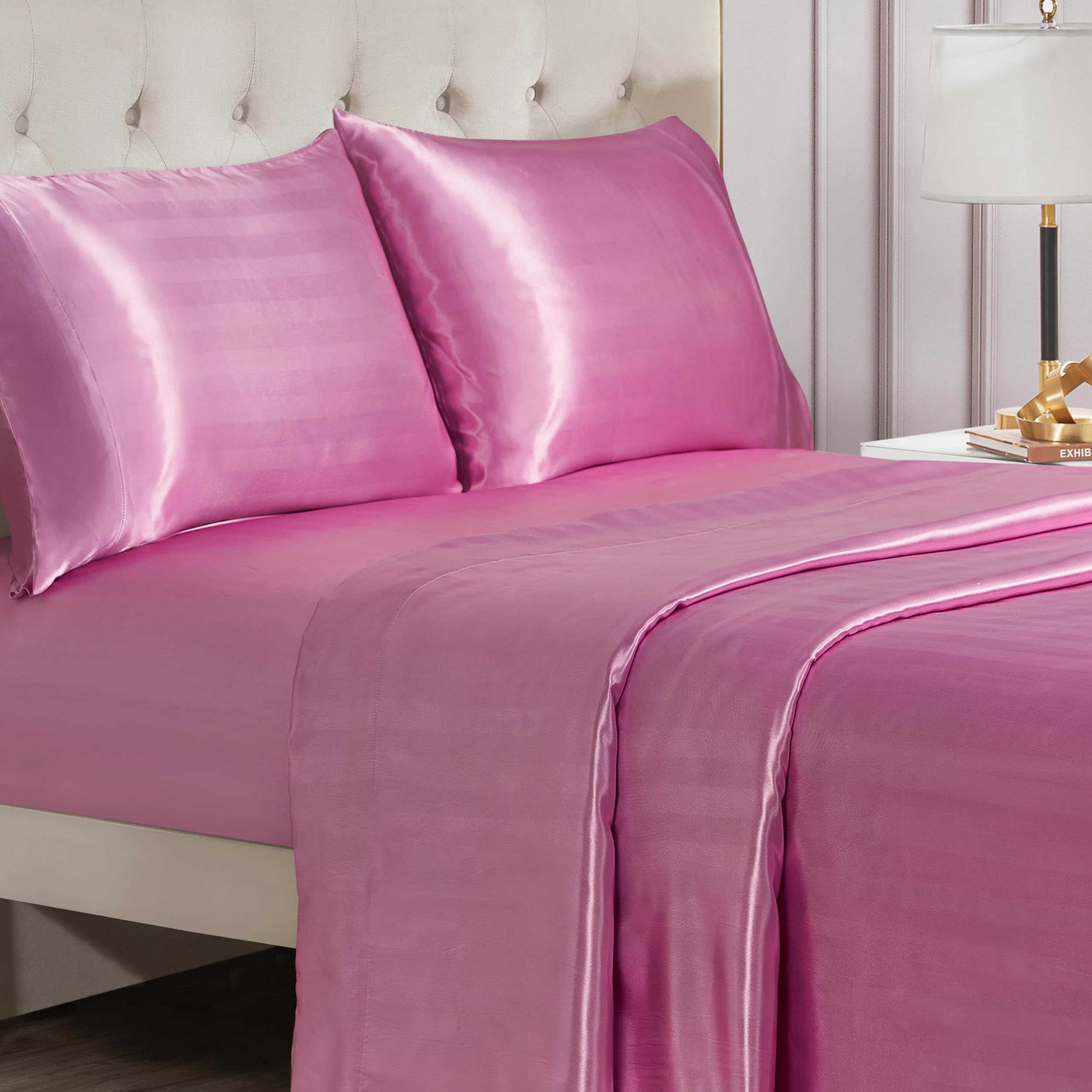 Juicy Couture Silky Satin Damask Sheet Set - Luxury Smooth Satin Striped Sheets