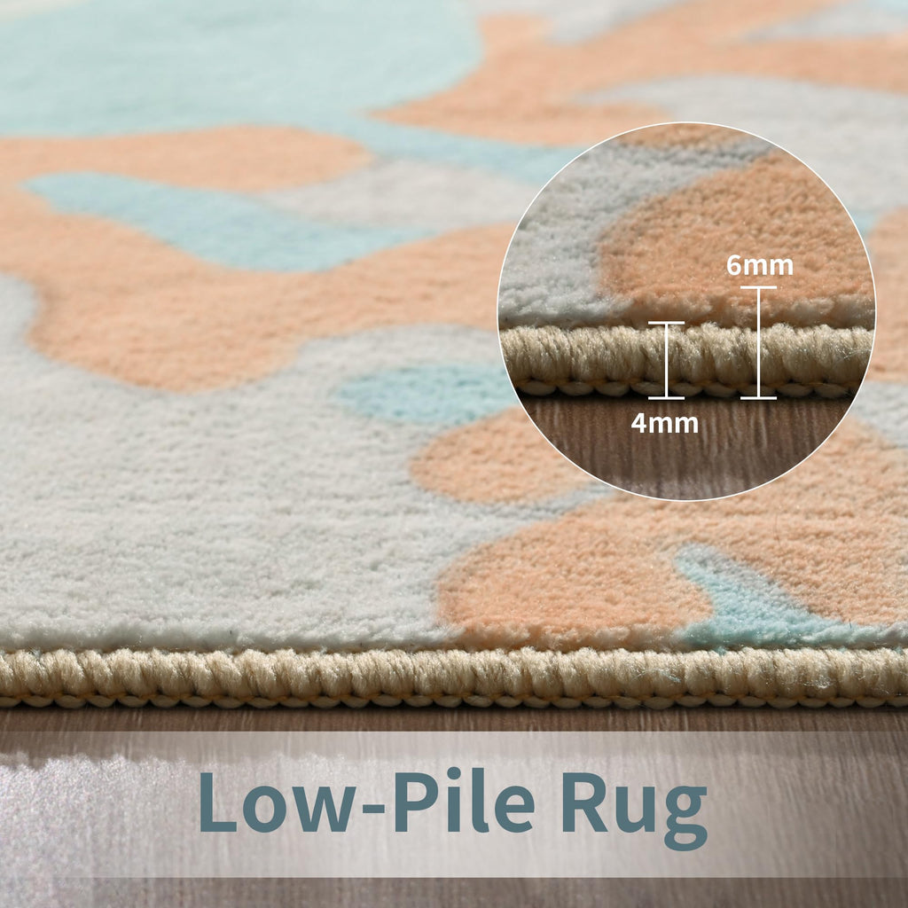 Faux Wool Boho Floral Area Rug Abstract Print Soft Carpet, TPR Non-Slip Backing, Machine Washable Low Pile Rug