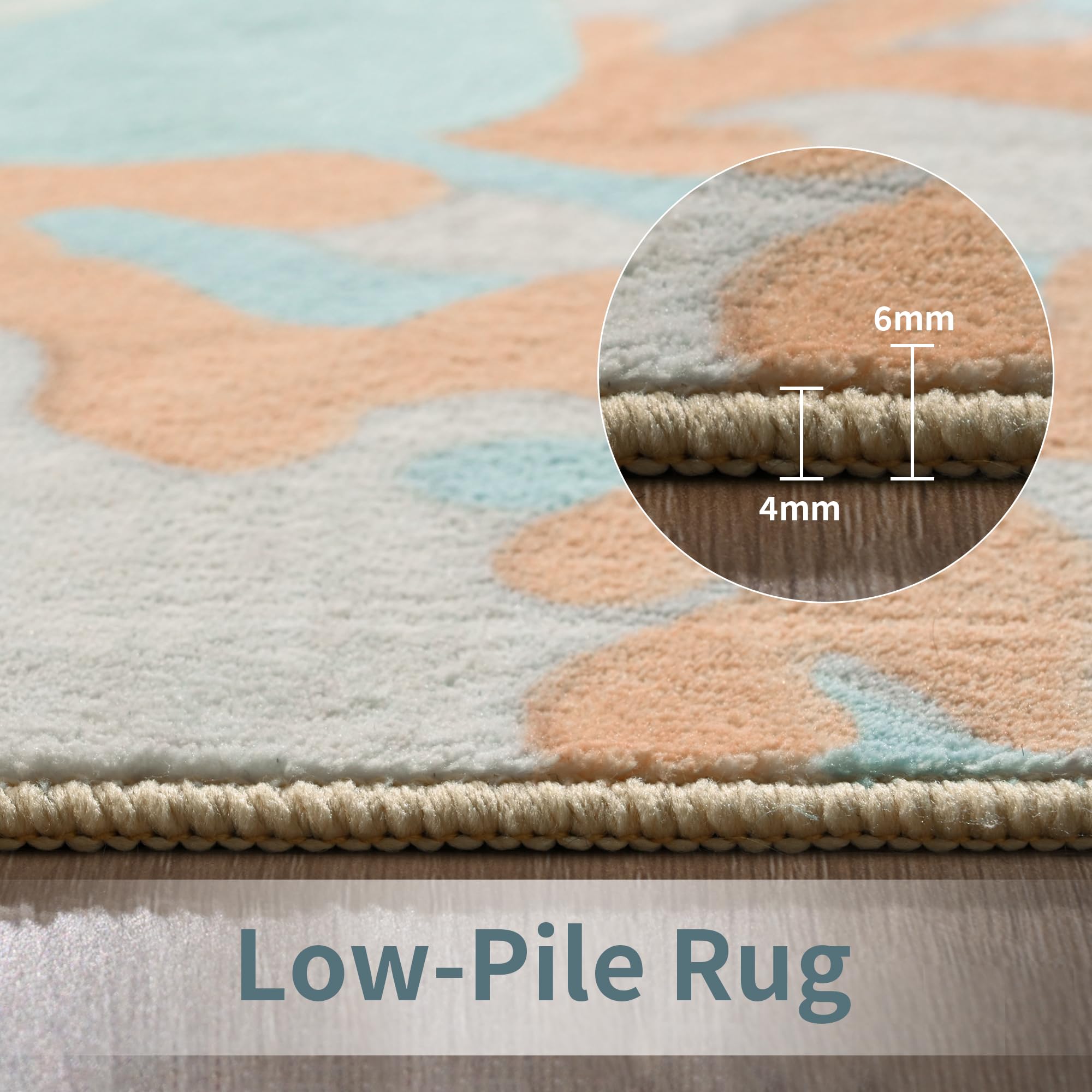 Faux Wool Boho Floral Area Rug Abstract Print Soft Carpet, TPR Non-Slip Backing, Machine Washable Low Pile Rug