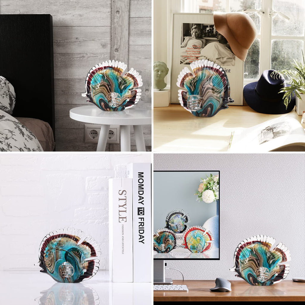 Hand Blown Glass Conch - Coastal Home Decor Conch Corners, Glass Art Conch Sculptures, Office Decor Blown Glass Art, Living Room Table Centerpieces, Bathroom Shelf Tops And Cabinet Decor