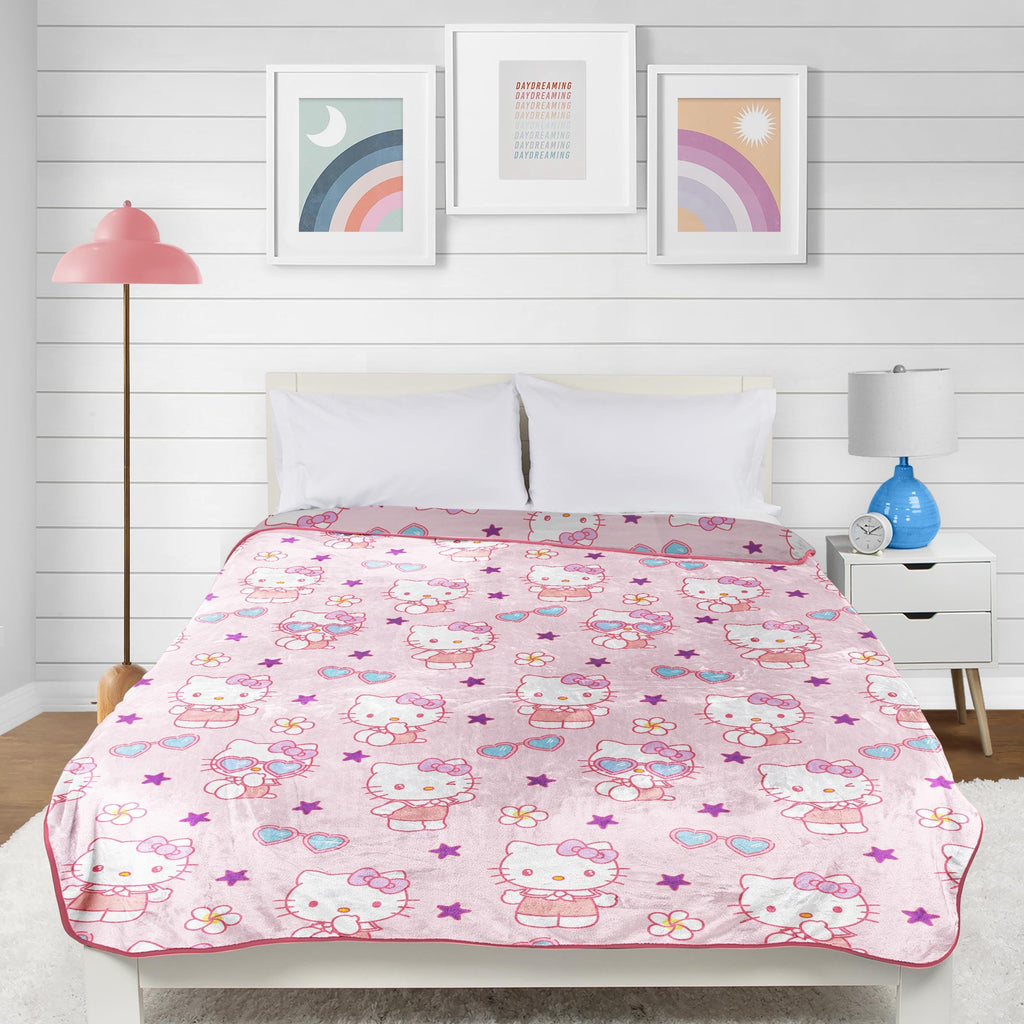 Hello Kitty White Kitties Plush Blanket - Measures 60 x 90 Inches, Kids Bedding - Super Soft Fleece Bedding