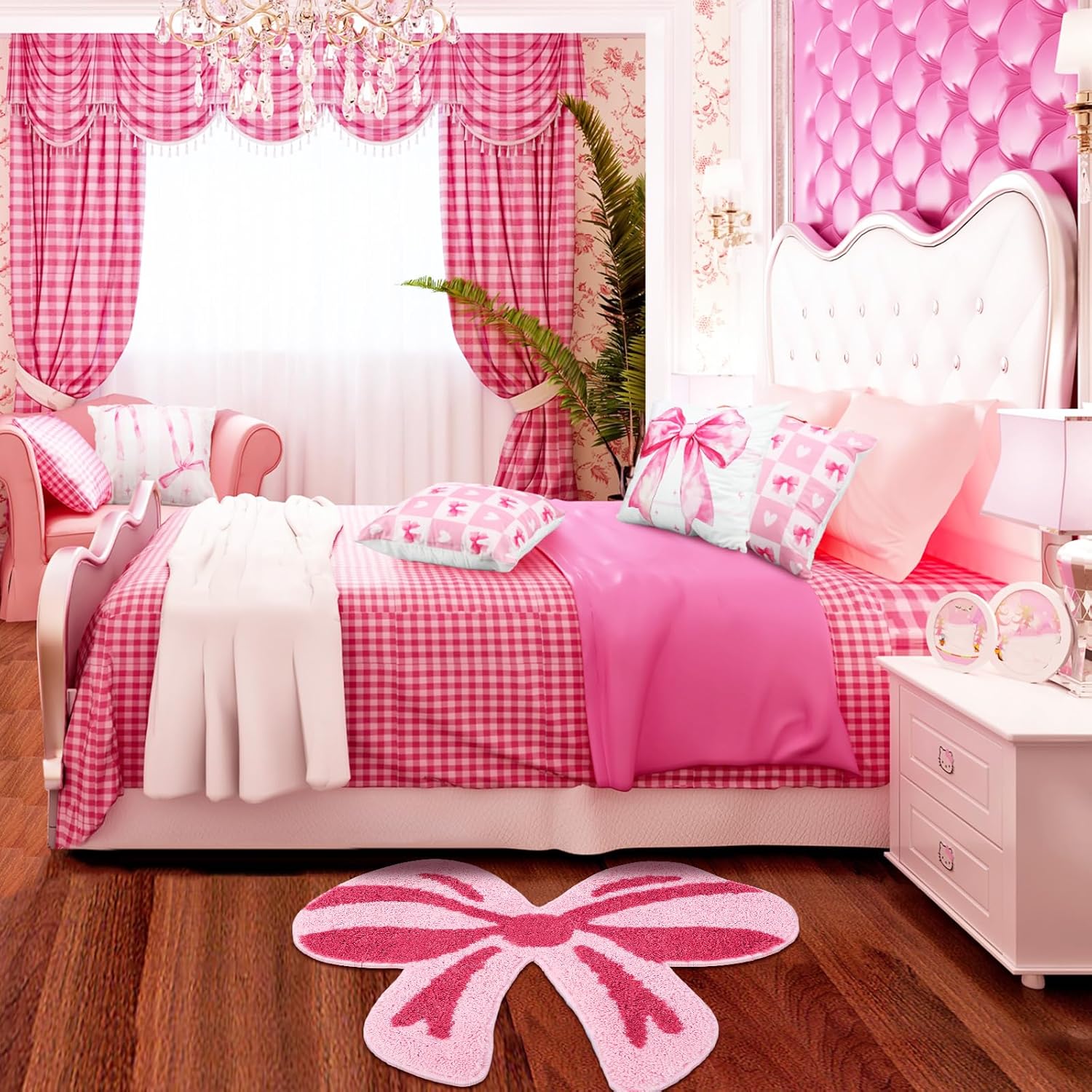 Pink Bow Bathroom Mat, 28 x 24 Inch Non Slip Bath Rugs Coquette Bow Bathmat Pink Bowknot Bathroom Rugs Bowknot Shaped Rug