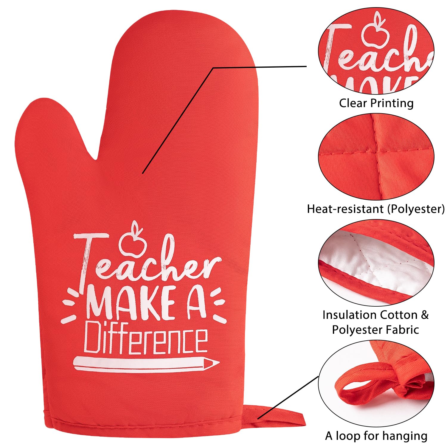 The Heart of The Home Heat Resistant Hot Pad Machine Washable Gloves with Hanging Loop Pocket