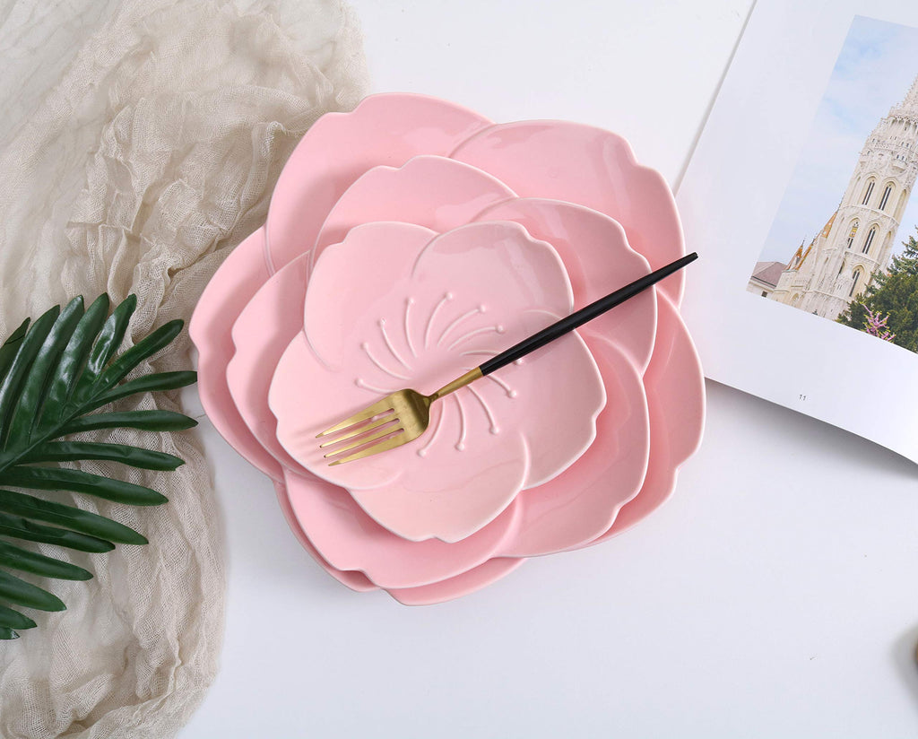 Pink Cherry Blossom 3-Piece Dinnerware Plate Set