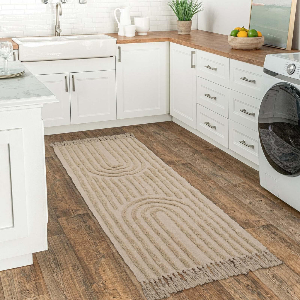 Washable Kitchen Runner Rug - Hand-Woven Bathroom Runner Rug with Tassels, Terracotta Entryway Runner Rug, Tufted Rainbow Bedroom Rug Runner, Hallway Rug for Laundry/Living Room